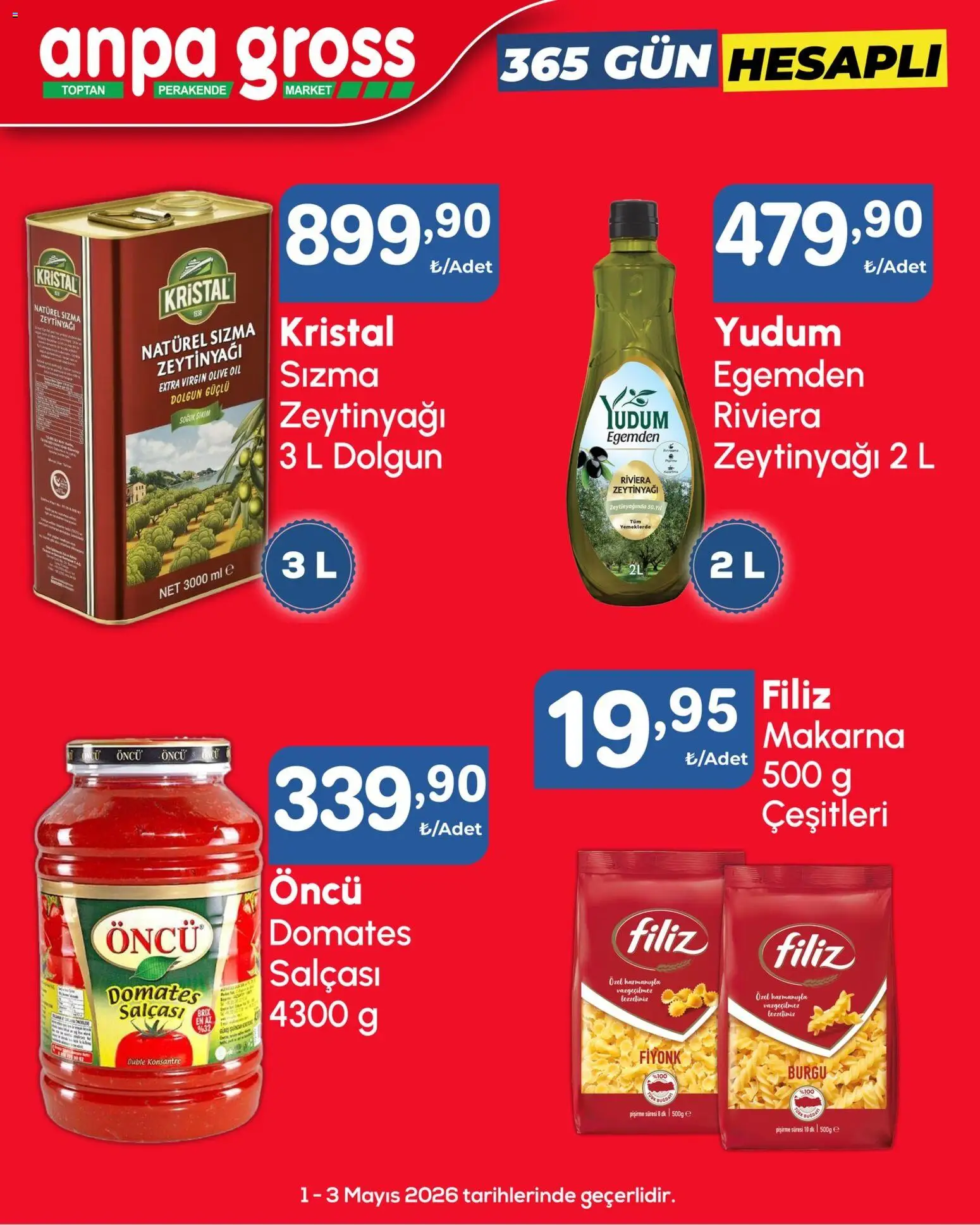 Anpa Gross Katalog Cuma-Pazar - 01.05.2026 tarihinden itibaren geçerlidir | Sayfa: 1 | Ürünler: Domates, Makarna