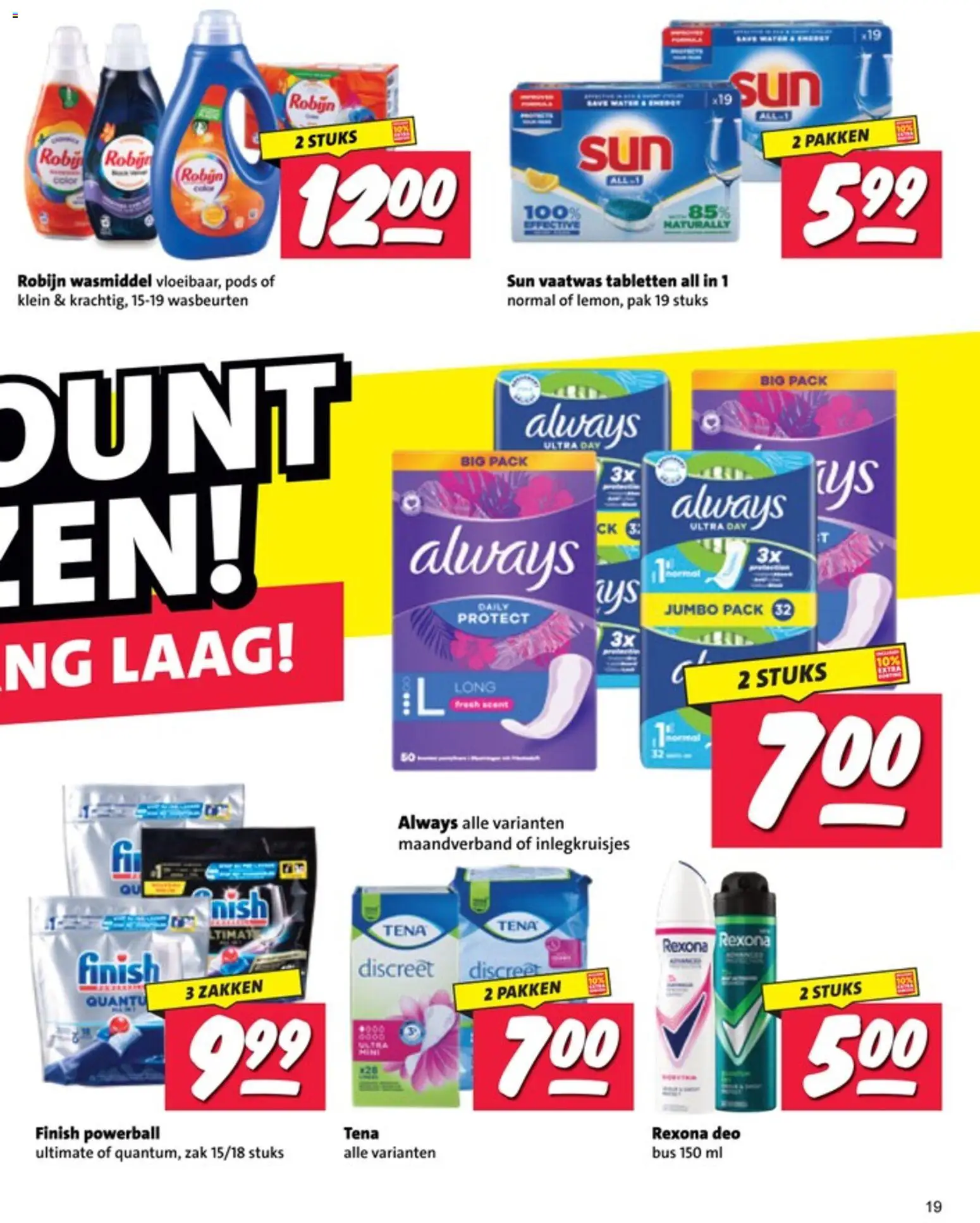 {H1} | Pagina: 19 | Producten: Wasmiddel, Vaatwas tabletten, Inlegkruisjes, Maandverband