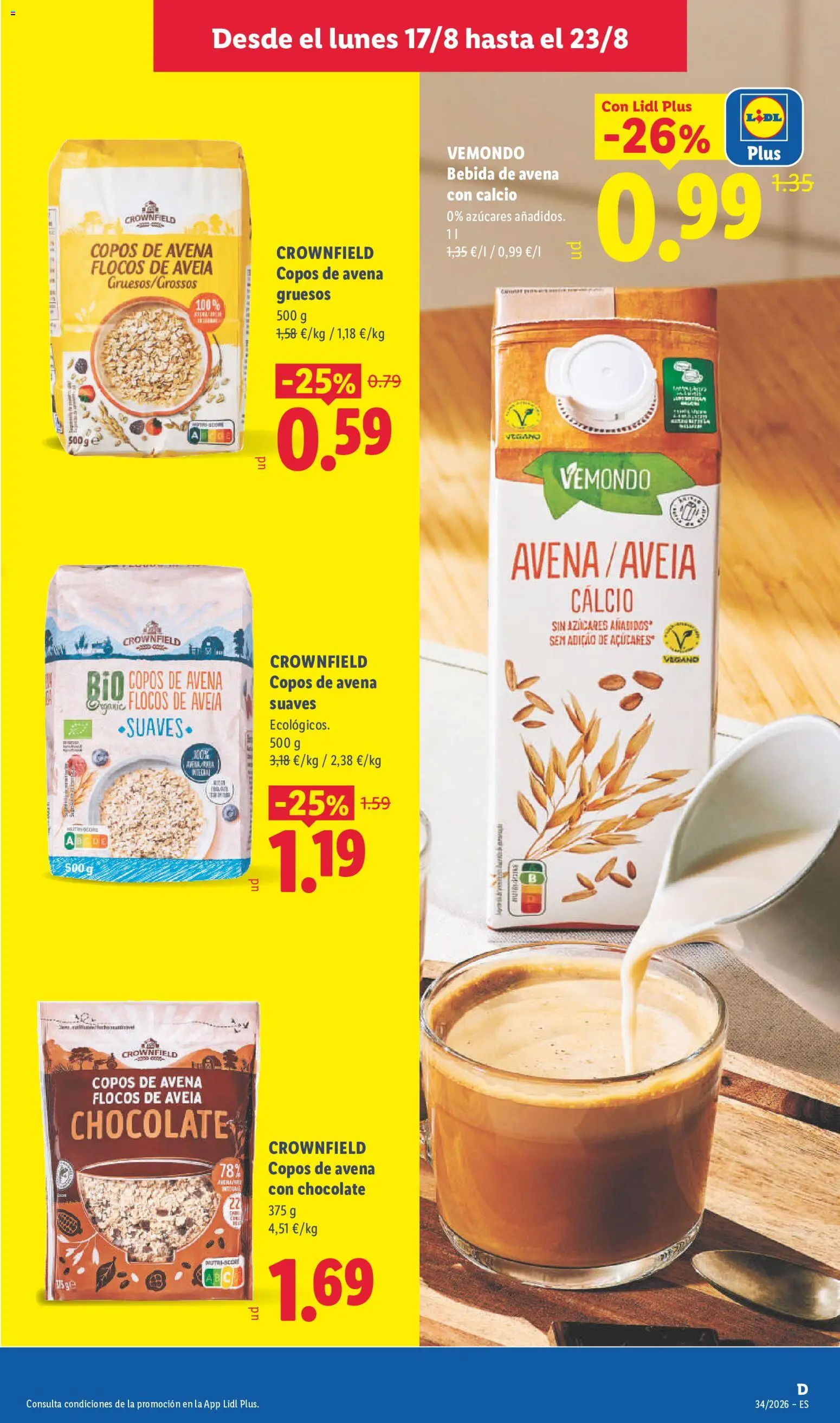 Lidl folleto │ válido desde el 17/08/2026 | Página: 15 | Productos: Copos de avena, Chocolate, Copos, Bebida de avena