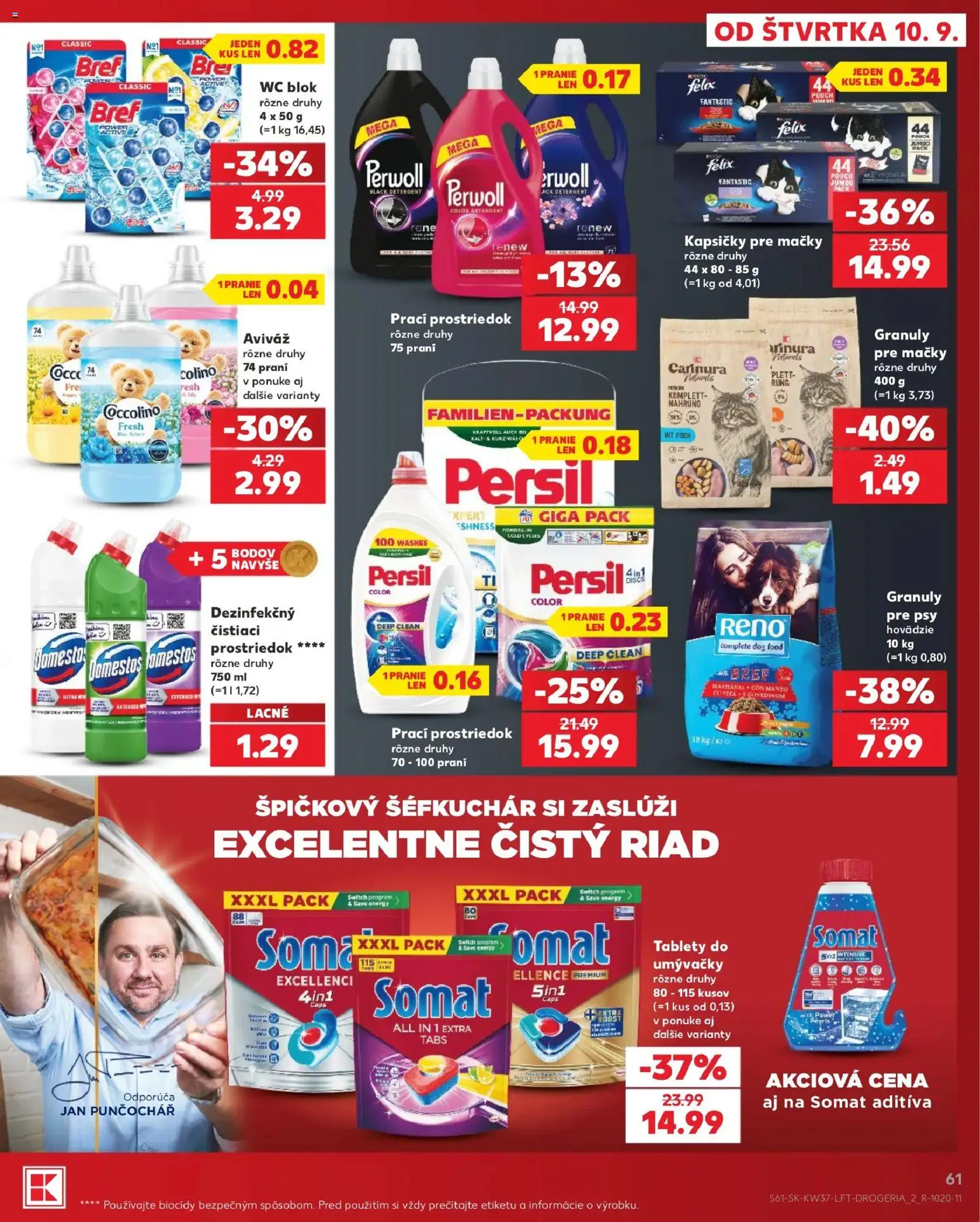 Nové Kaufland akcie – leták je platný od 10.09.2026 | Strana: 61 | Produkty: Riad, Perwoll, Kapsičky pre mačky, Domestos