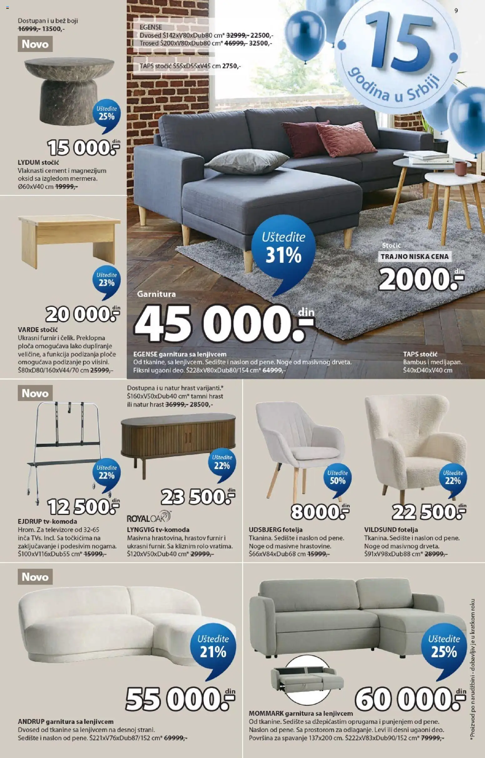 Jysk katalog - važi od 23.09.2026 | Strana: 9 | Proizvode: Sofa, Fotelja, Trosed, Tkanine