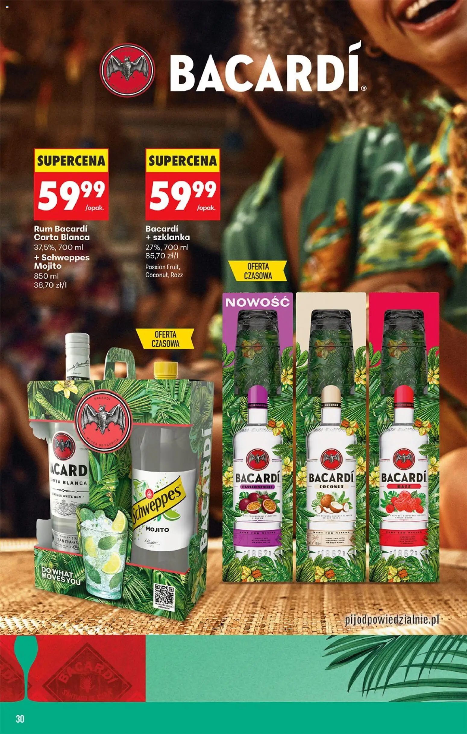 Biedronka gazetka - Czas na toast od 10.08.2026 | Strona: 30 | Produkty: Szklanka, Mojito, Bacardi, Rum