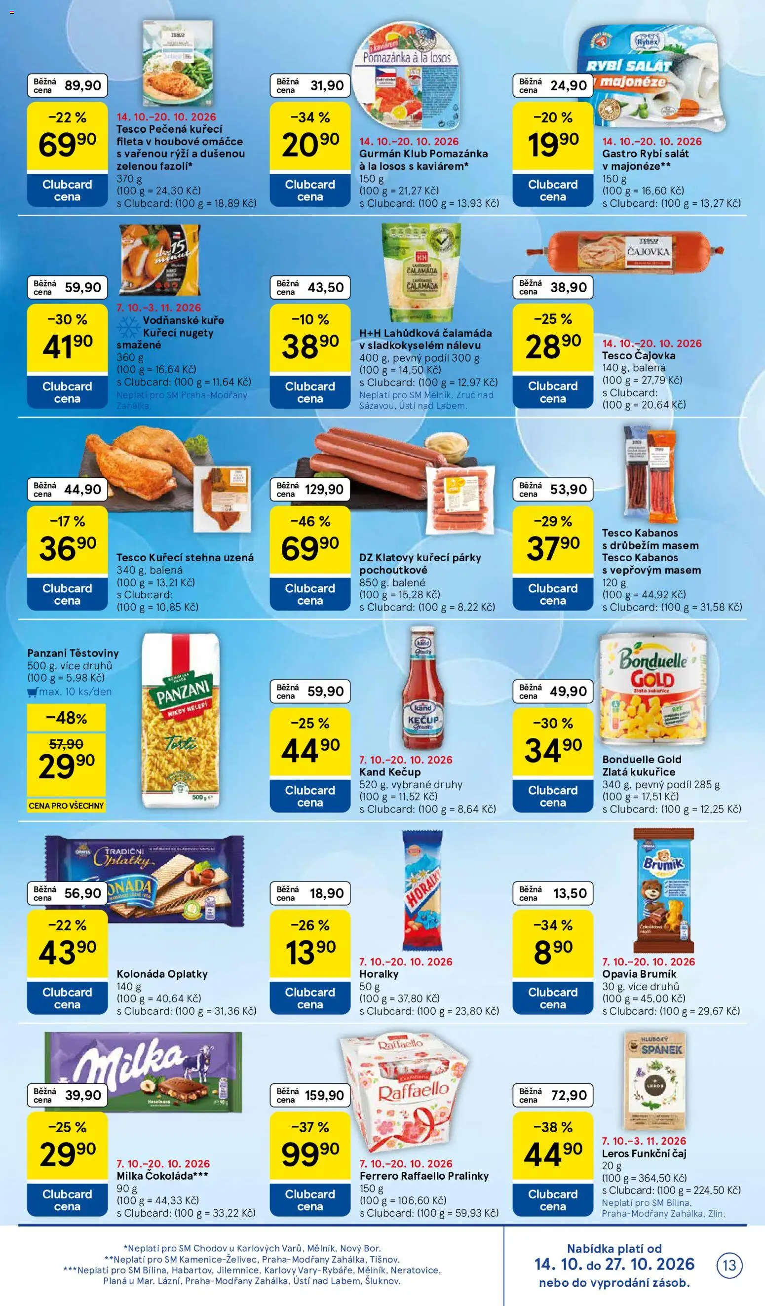 Tesco leták - Supermarket od 14.10.2026 | Strana: 13 | Produkty: Milka, Kukuřice, Kuřecí stehna, Brumik