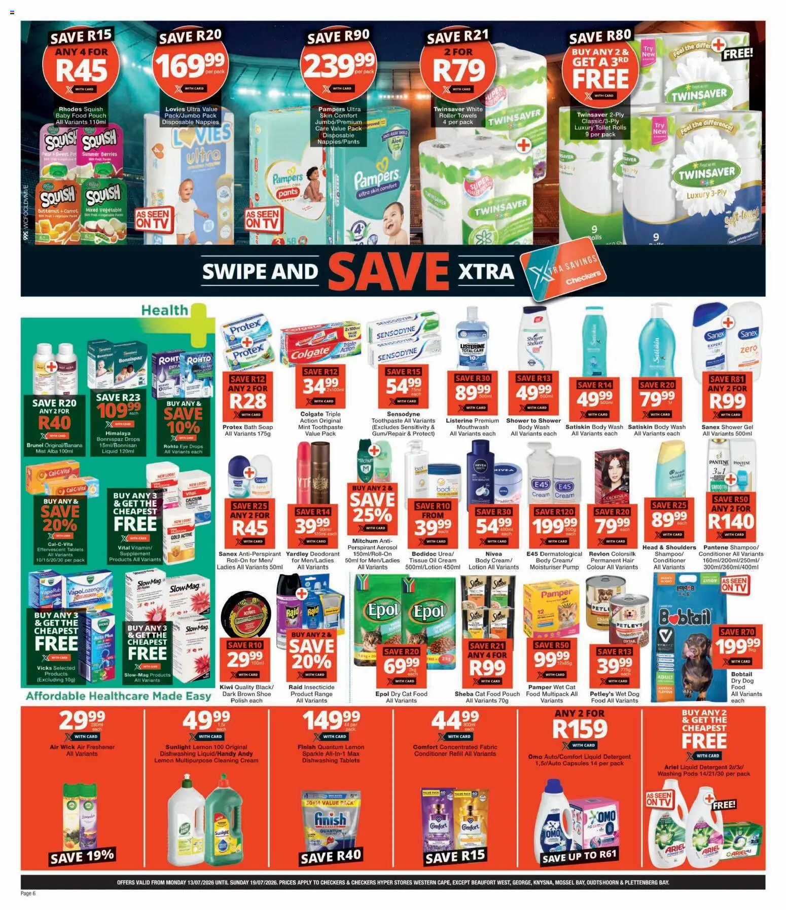 New Checkers catalogue – valid from 13/07/2026 | Page: 6 | Products: Shower, Air freshener, Deodorant, Baby food