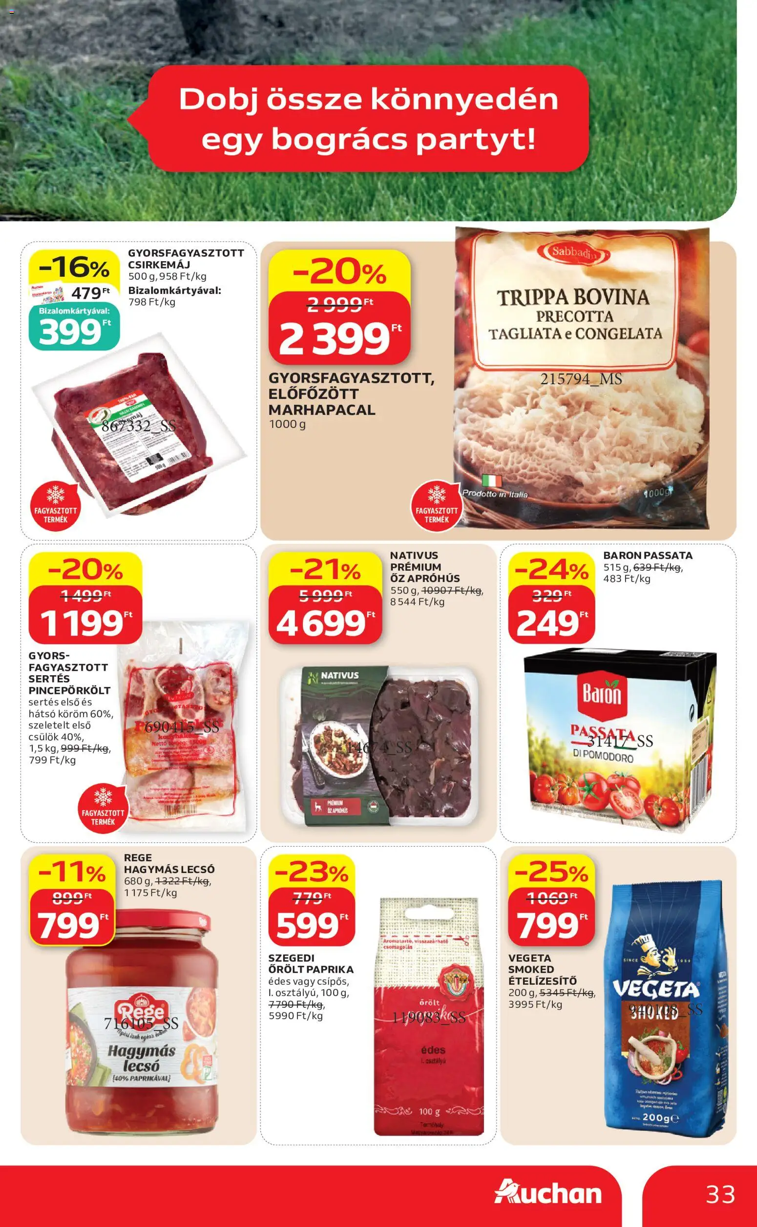 Auchan akciós ujság - amely érvényes a következő dátumtól: 21.05.2026 | Oldal: 33 | Termékek: Vegeta, Bogrács, Csirkemáj, Ételízesítő