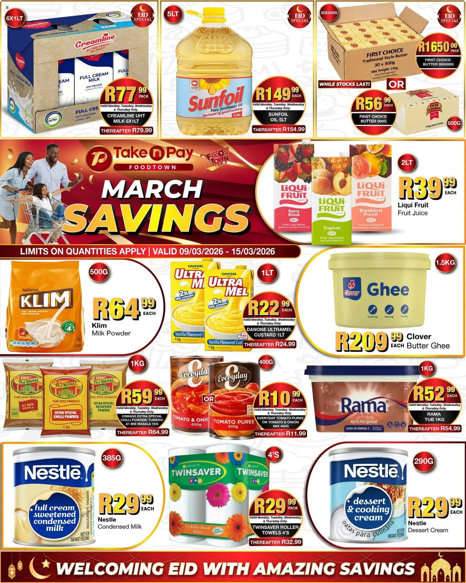 New Take n Pay catalogue – valid from 09.03.2026 | Page: 1 | Products: Butter, Oil, Powder, Fat spread