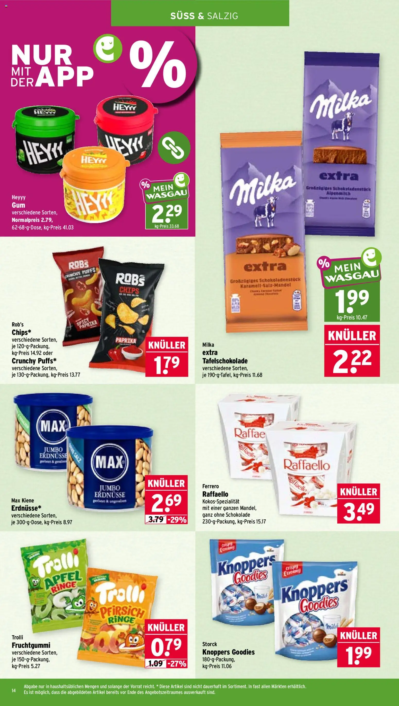 Wasgau Prospekt – gültig ab 20.07.2026 | Seite: 14 | Produkte: Raffaello, Erdnüsse, Äpfel, Milka