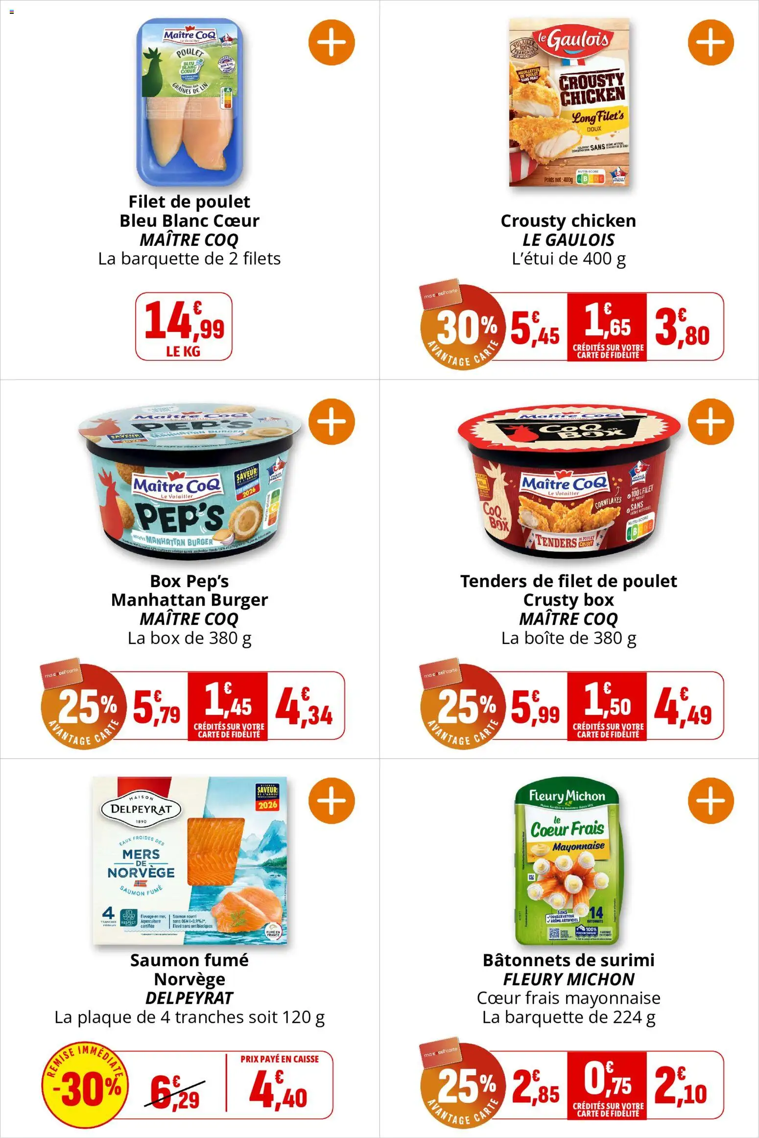 {H1} | Page: 11 | Produits: Cornflakes, Poulet, Bâtonnets de surimi, Saumon