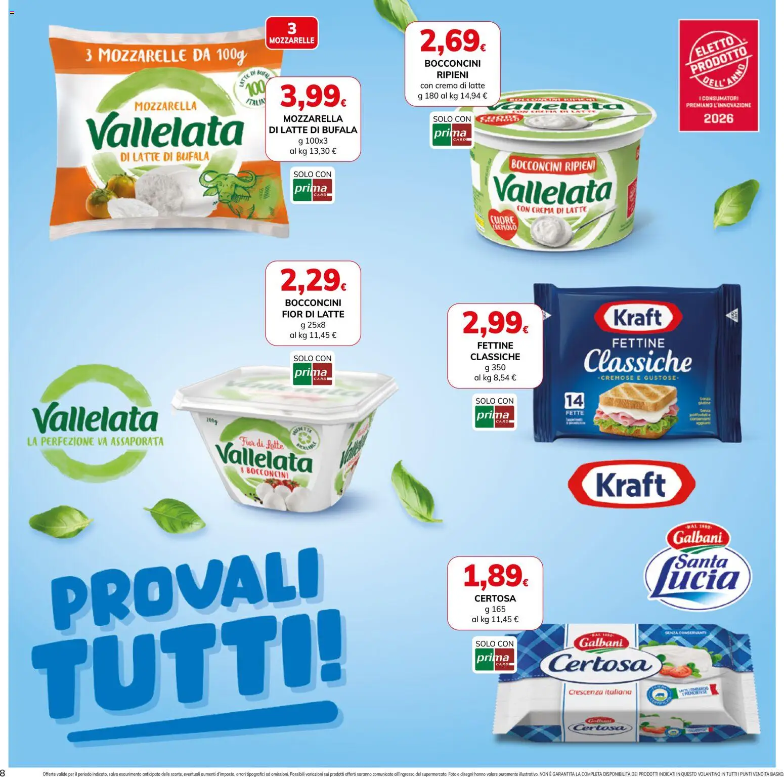 Volantino Basko del 21/08/2026 | Pagina: 8 | Prodotti: Crema, Mozzarella, Latte, Crescenza