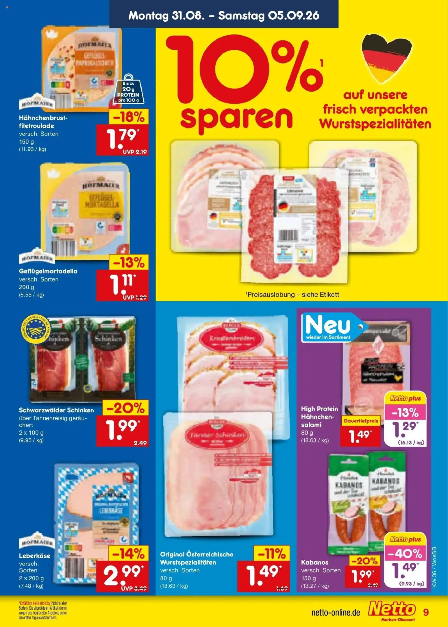 Netto Marken-Discount Prospekt Gemmingen (ab 31.08.2026) » Angebote | Seite: 11 | Produkte: Hahnchen, Salami, Hahnchenbrust, Leberkase