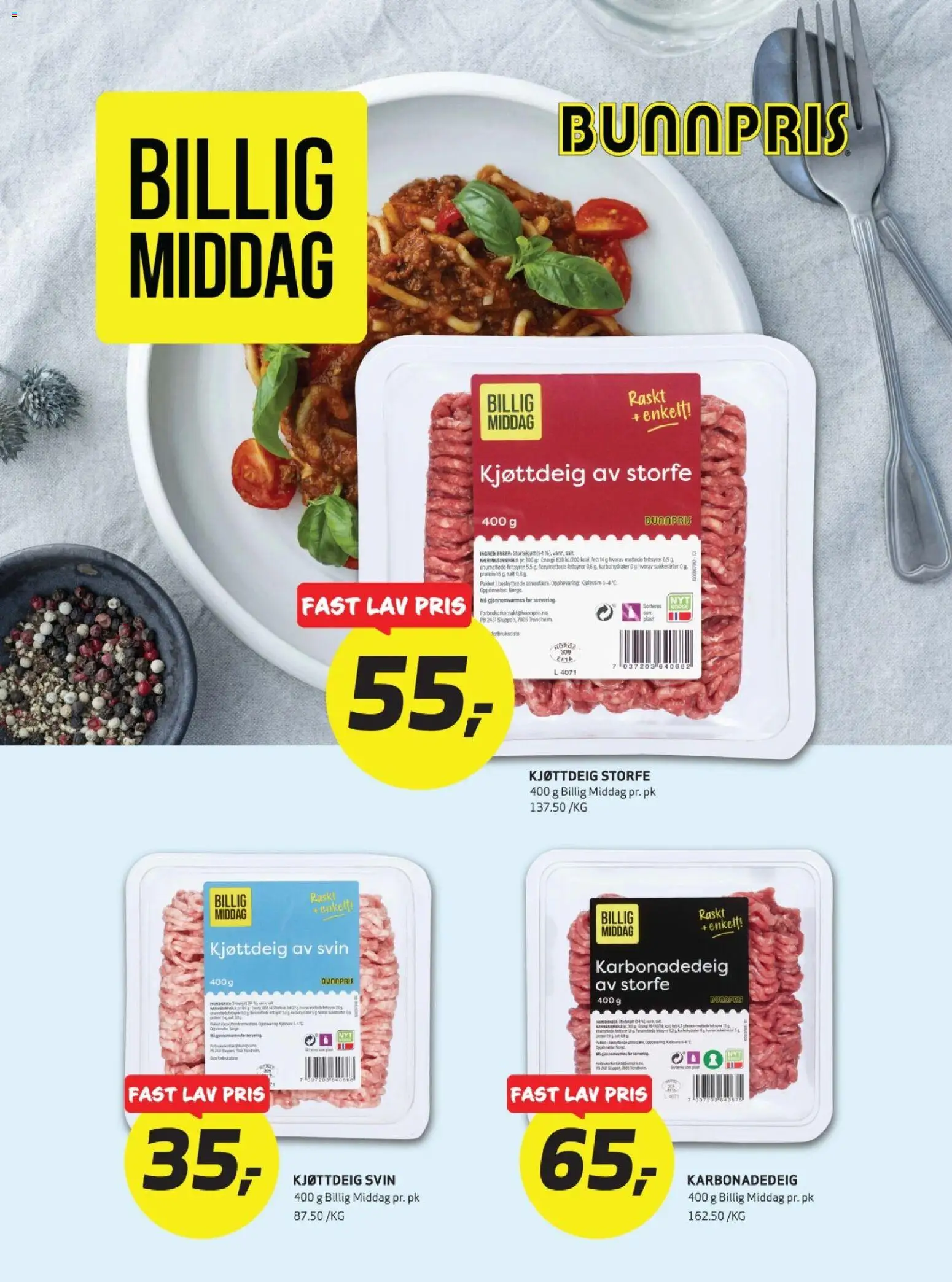 {H1} | Side: 1 | Produkter: Svin, Kjøttdeig, Strandväska, Necessär