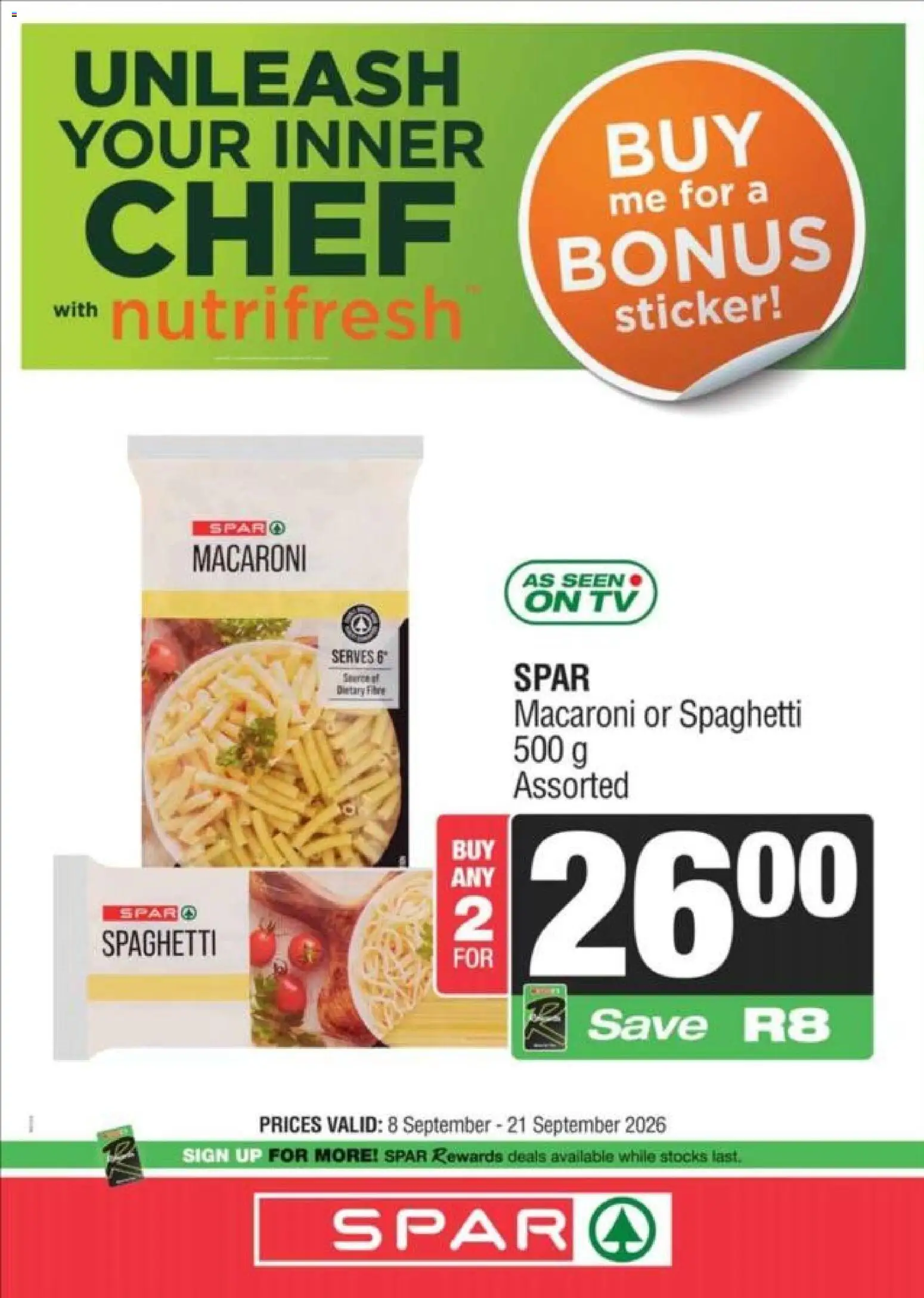 New KWIKSPAR catalogue – valid from 08/09/2026 | Page: 8 | Products: TV, Spaghetti