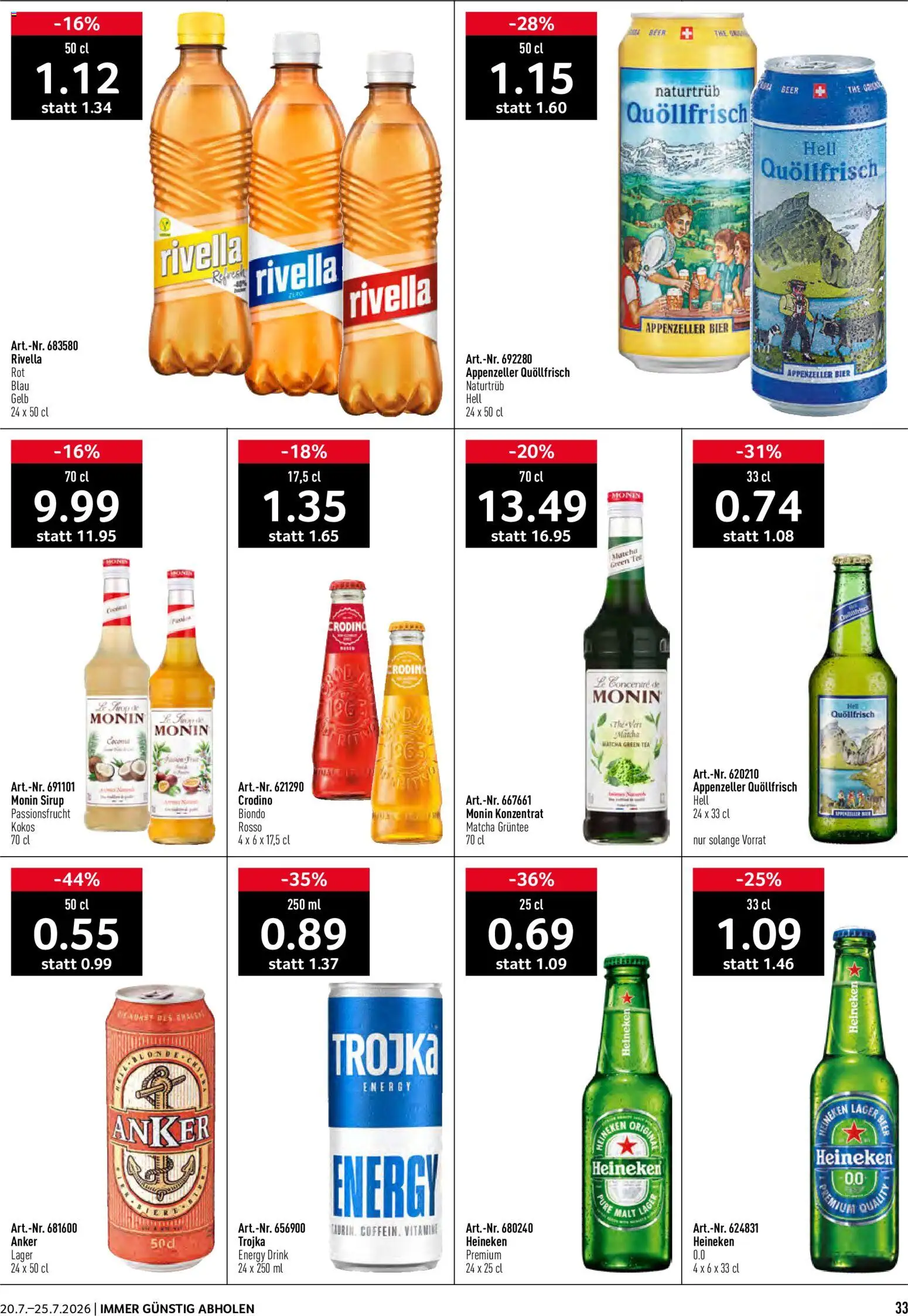 Prodega aktionen – gültig ab 20.07.2026 | Seite: 33 | Produkte: Sirup, Bier