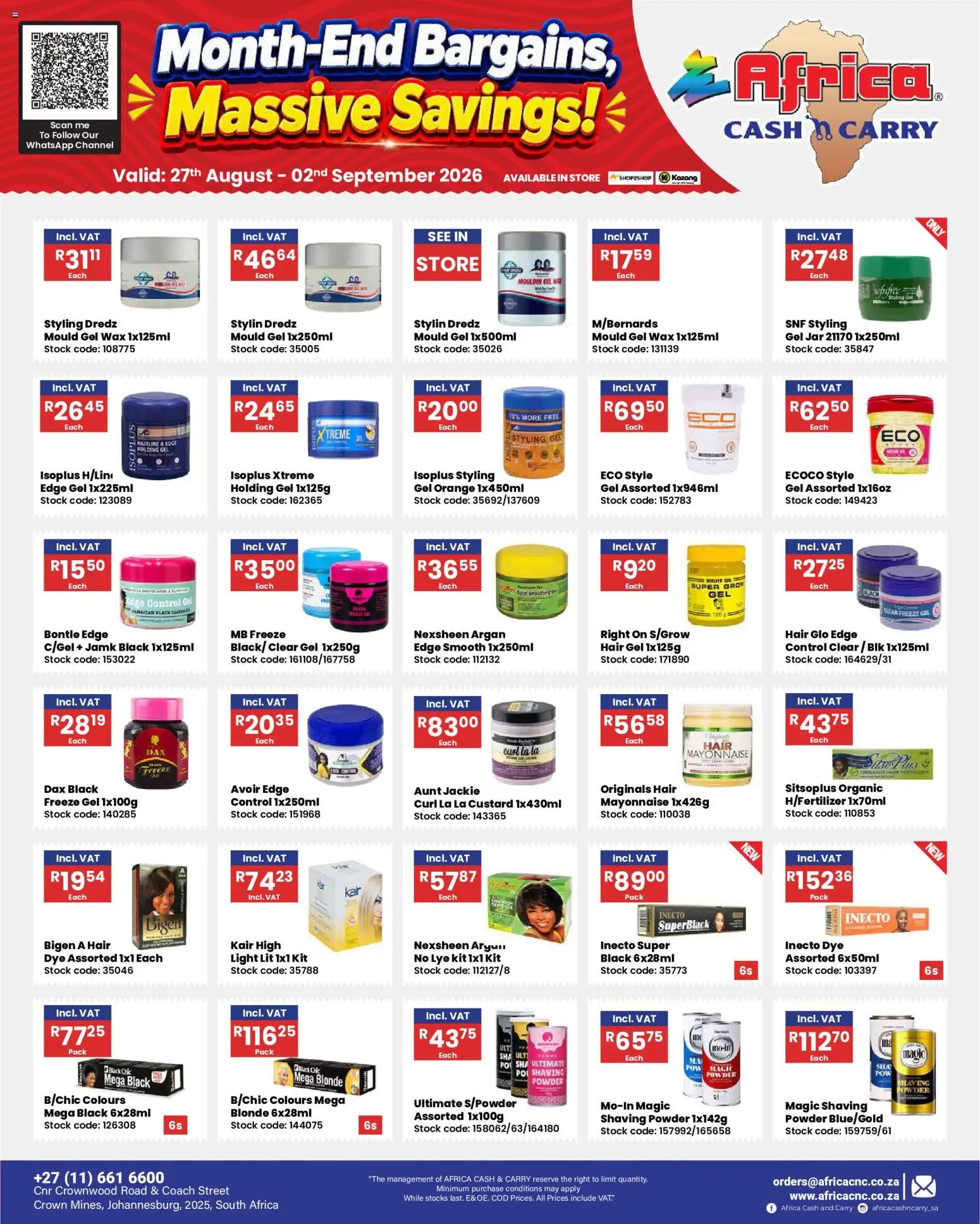 New Africa Cash & Carry catalogue – valid from 27/08/2026 | Page: 4 | Products: Light, Powder, Mayonnaise, Dye
