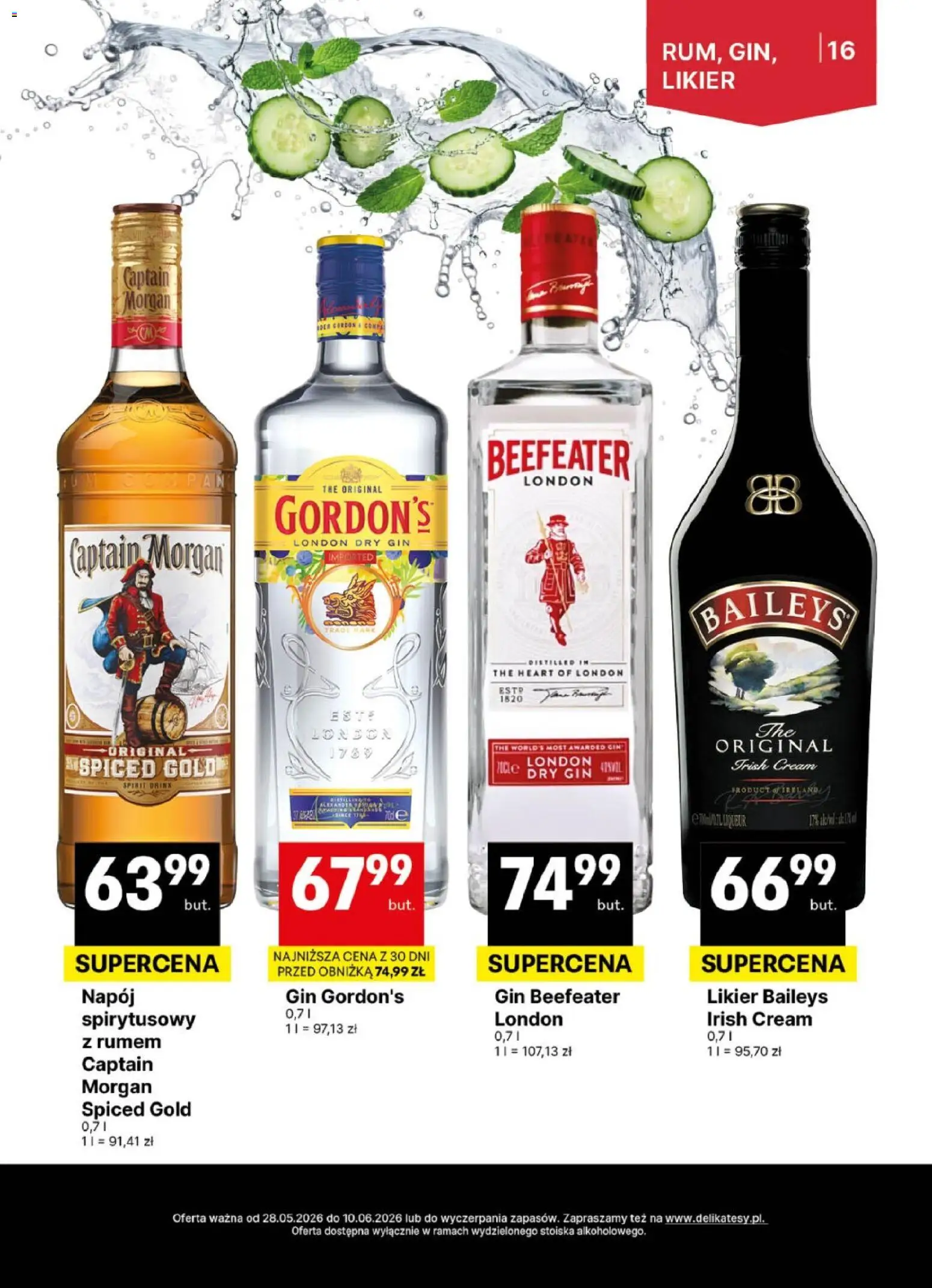 Delikatesy Centrum gazetka - DeliBarek od 28.05.2026 | Strona: 16 | Produkty: Baileys, Gin Gordon's, Captain Morgan, Beefeater