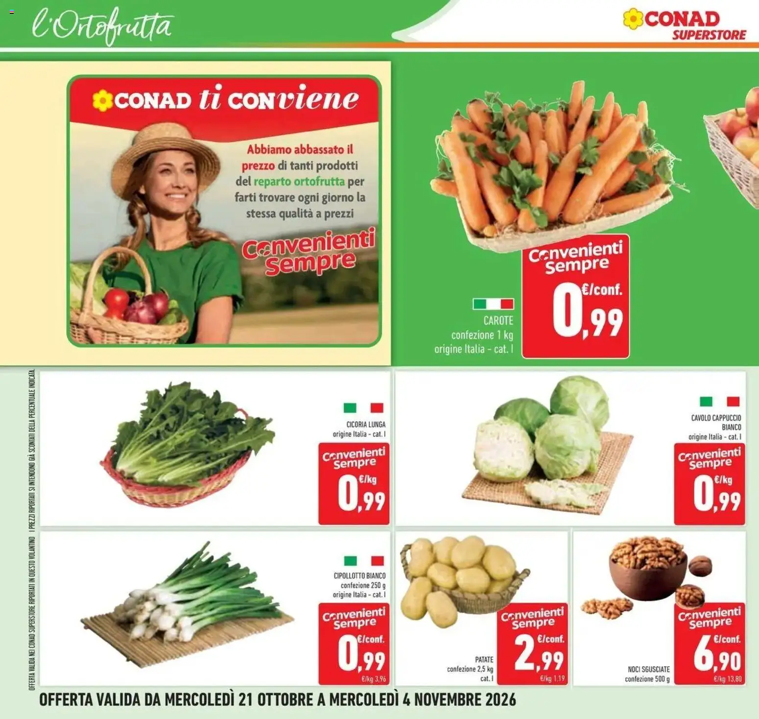 Anteprima volantino Conad dal 21/10/2026 prossima settimana | Pagina: 38 | Prodotti: Carote, Noci, Cavolo, Cavolo cappuccio bianco
