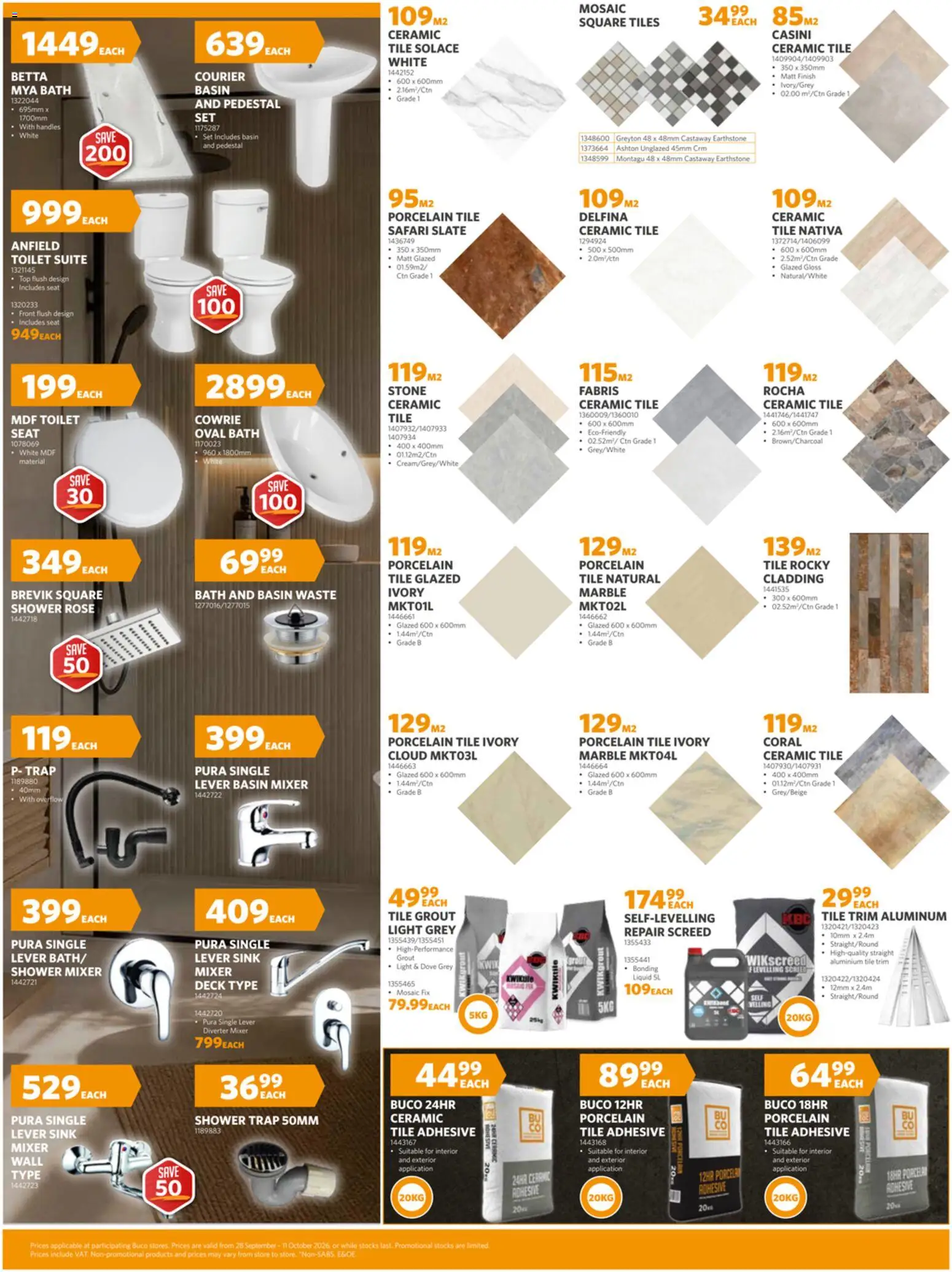 New BUCO catalogue – valid from 28/09/2026 | Page: 5 | Products: Pedestal, Mixer, Toilet, Cladding