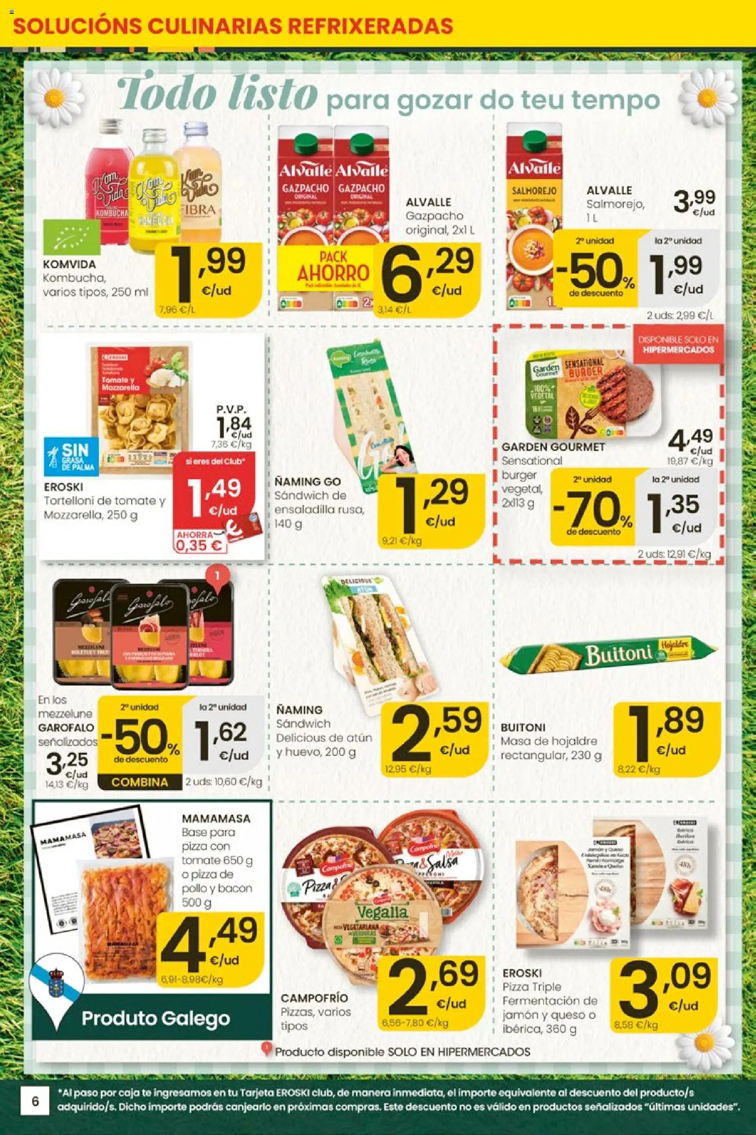 Eroski Ofertóns de verán │ válido desde el 28.05.2026 | Página: 6 | Productos: Ensaladilla, Jamón, Pizza, Té