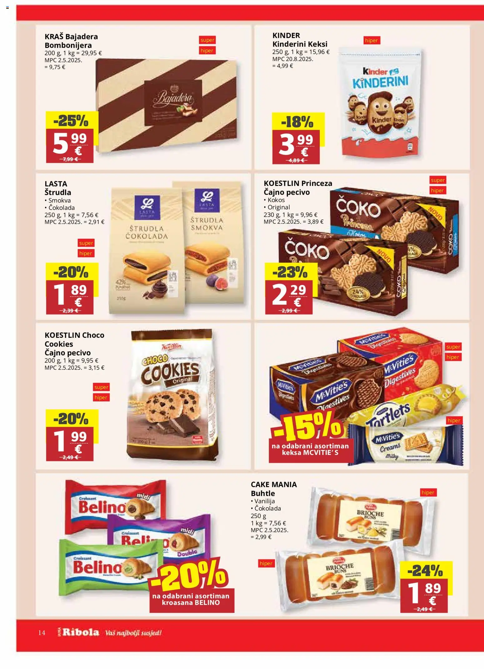 Ribola katalog | vrijedi od 24.06.2026 | Stranica: 14 | Proizvodi: Keksi, Čokolada, Bombonijera, Pecivo