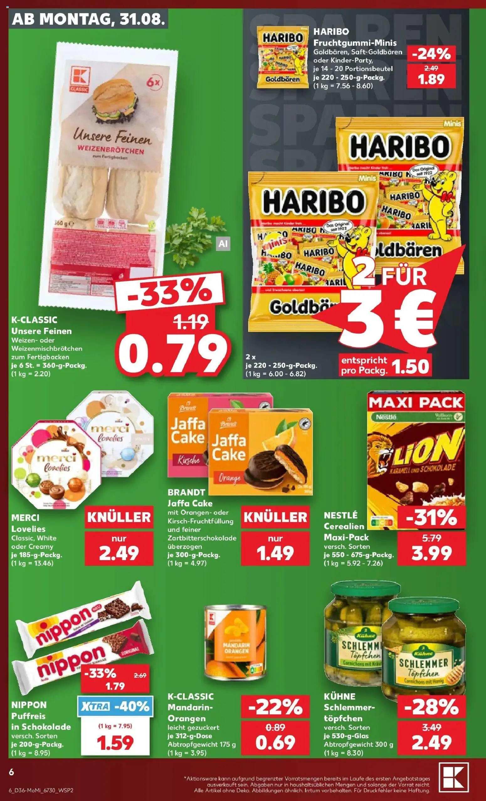 Prospekt Kaufland ab 31.08.2026 » Angebote Online zum Blättern | Seite: 6 | Produkte: Merci, Haribo, Schokolade, Orangen