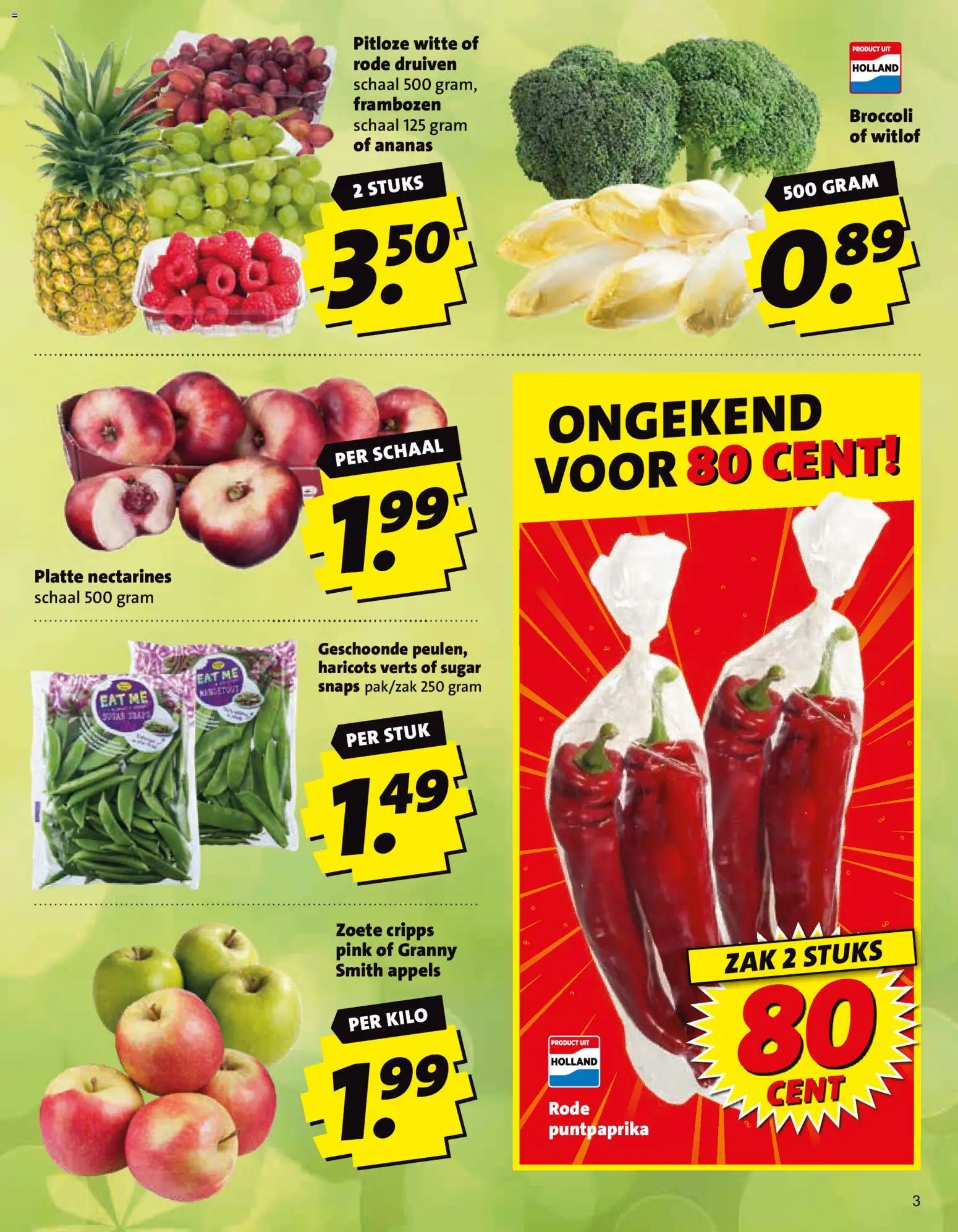 {H1} | Pagina: 3 | Producten: Broccoli, Ananas, Schaal, Zak