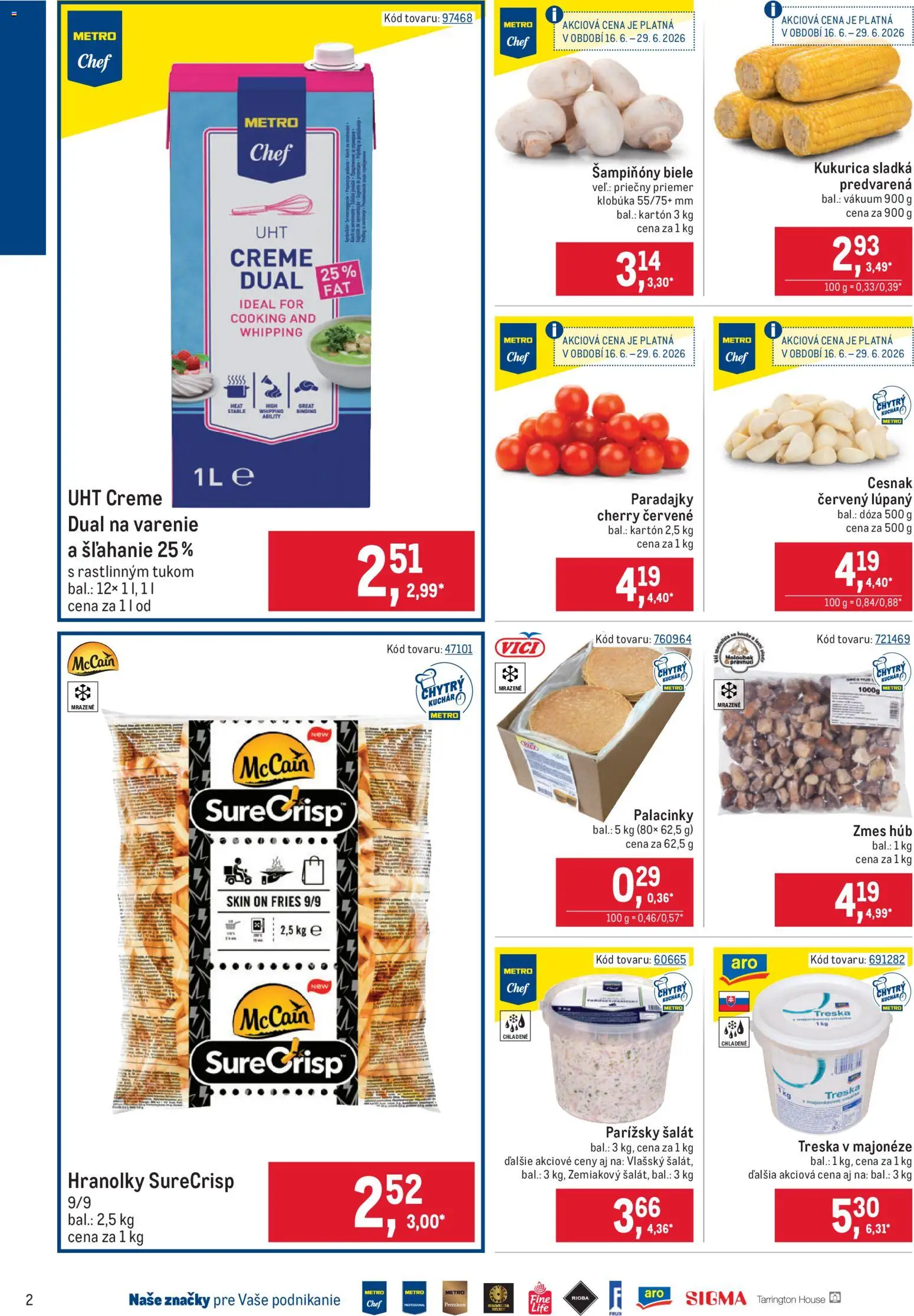 Nové Metro akcie – leták je platný od 16.06.2026 | Strana: 2 | Produkty: Paradajky, Šalát, Kukurica, Treska