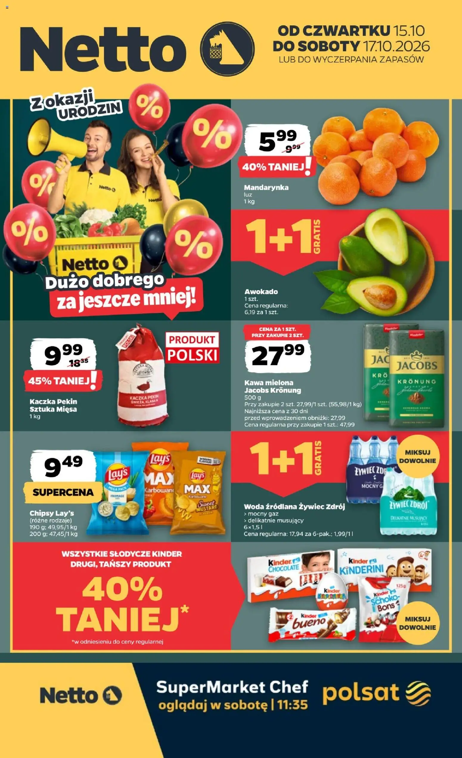 Netto gazetka od czwartku od 15.10.2026 | Strona: 1 | Produkty: Chipsy, Jacobs, Woda źródlana, Kawa mielona