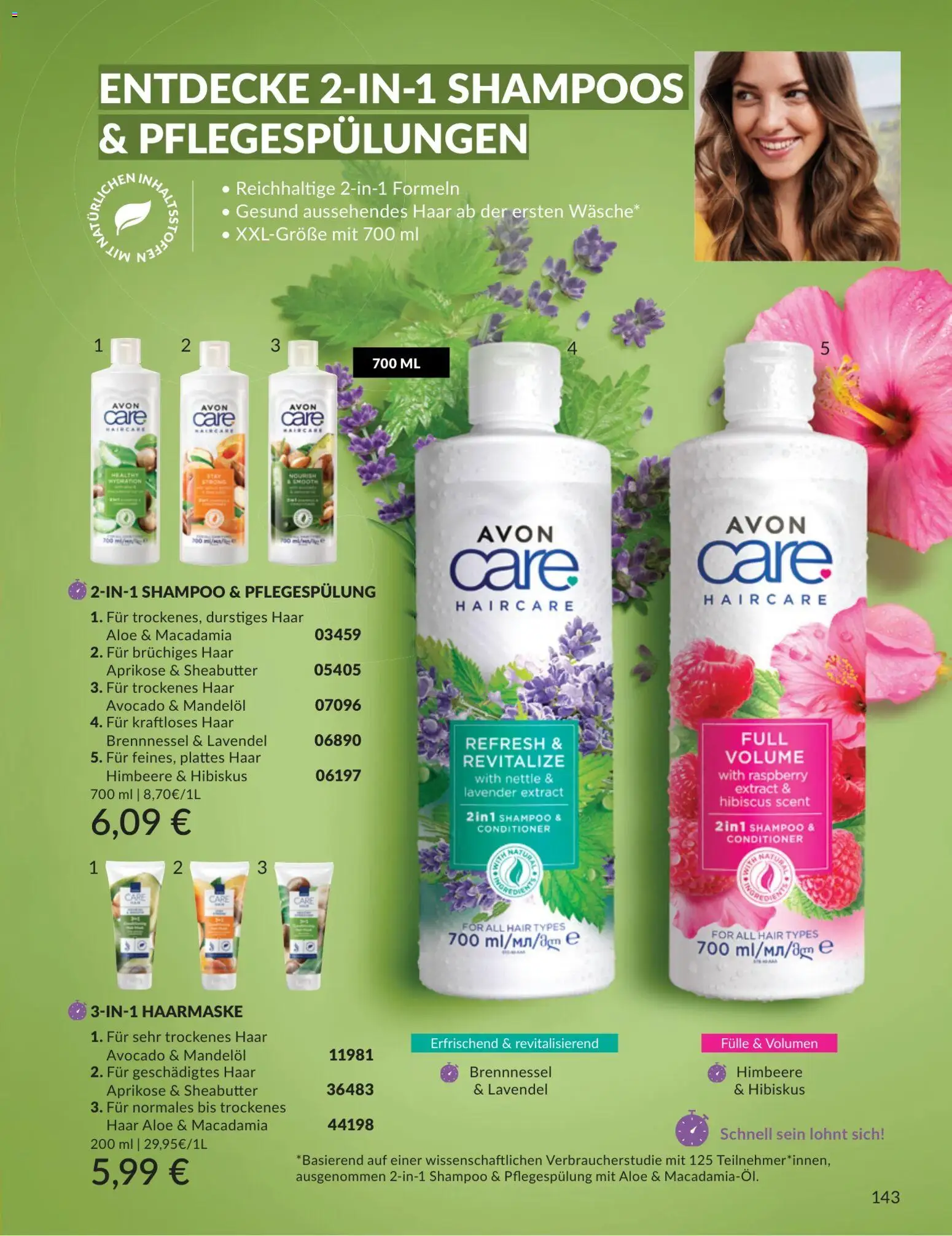 AVON Katalog Juli 2026 – gültig ab 01.07.2026 | Seite: 143 | Produkte: Haarmaske, Avocado, Himbeere, Lavendel