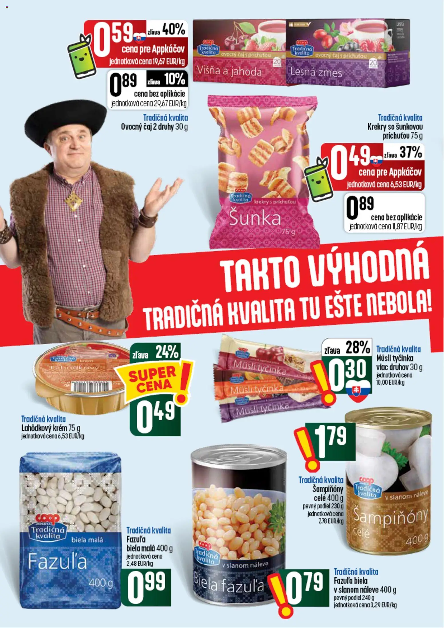 Nové COOP Jednota akcie – leták je platný od 03.09.2026 | Strana: 8 | Produkty: Müsli tyčinka, Čaj, Šampiňóny, Krém