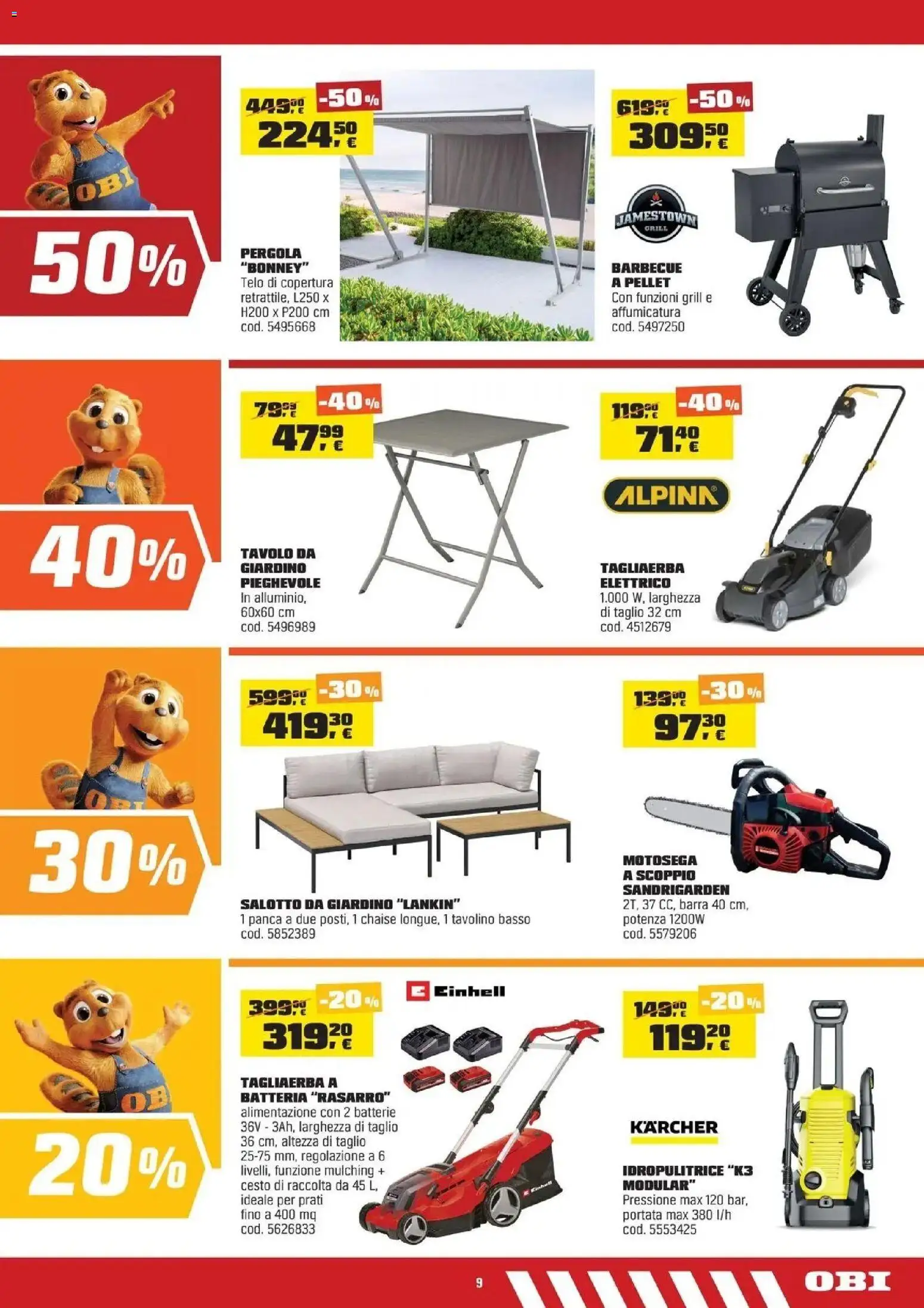 Volantino OBI del 30/07/2026 | Pagina: 9 | Prodotti: Tavolino, Pellet, Barbecue, Basso