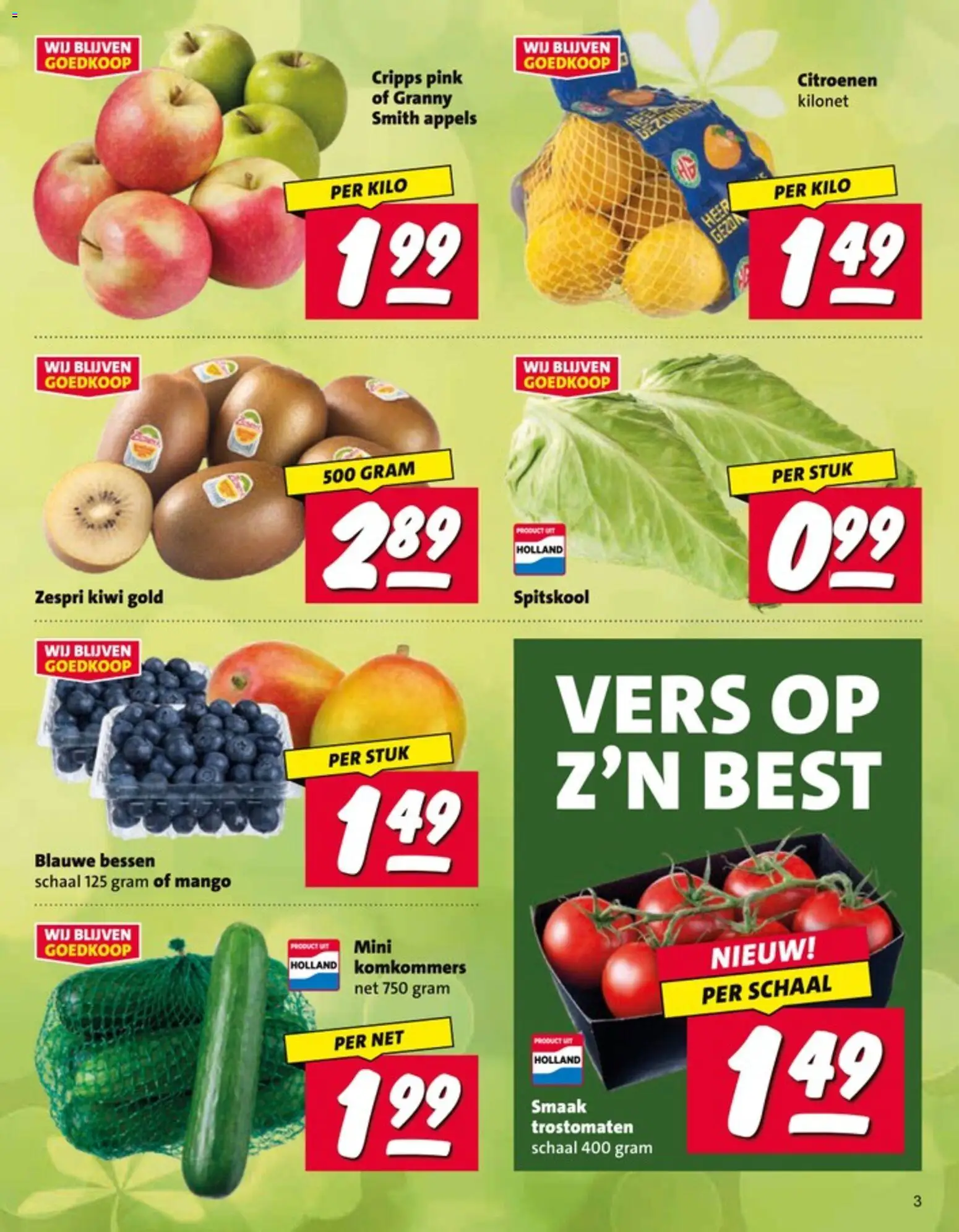 {H1} | Pagina: 3 | Producten: Appels, Kiwi, Schaal, Komkommers
