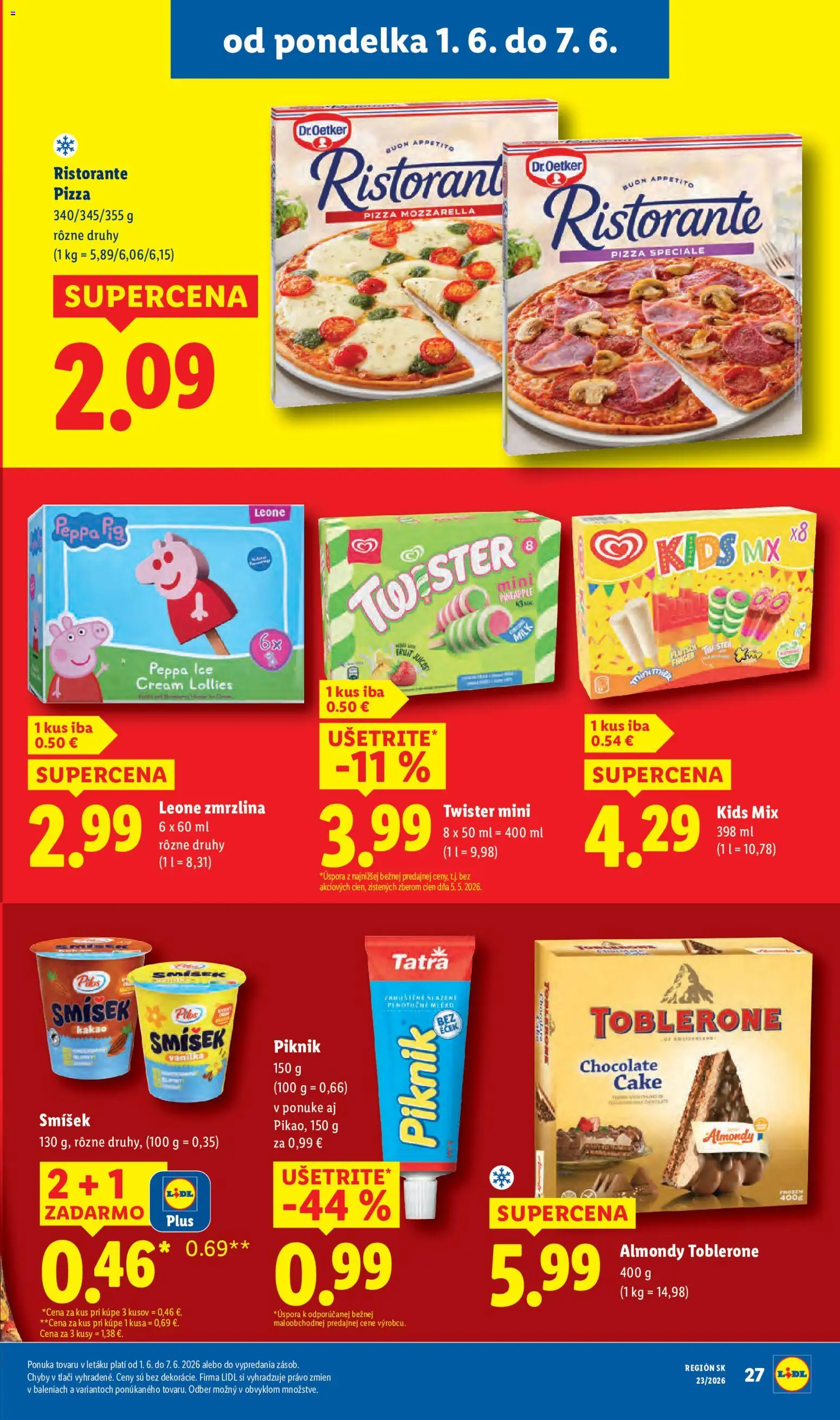 Nové Lidl akcie – leták je platný od 01.06.2026 | Strana: 39 | Produkty: Pizza, Mozzarella, Zmrzlina