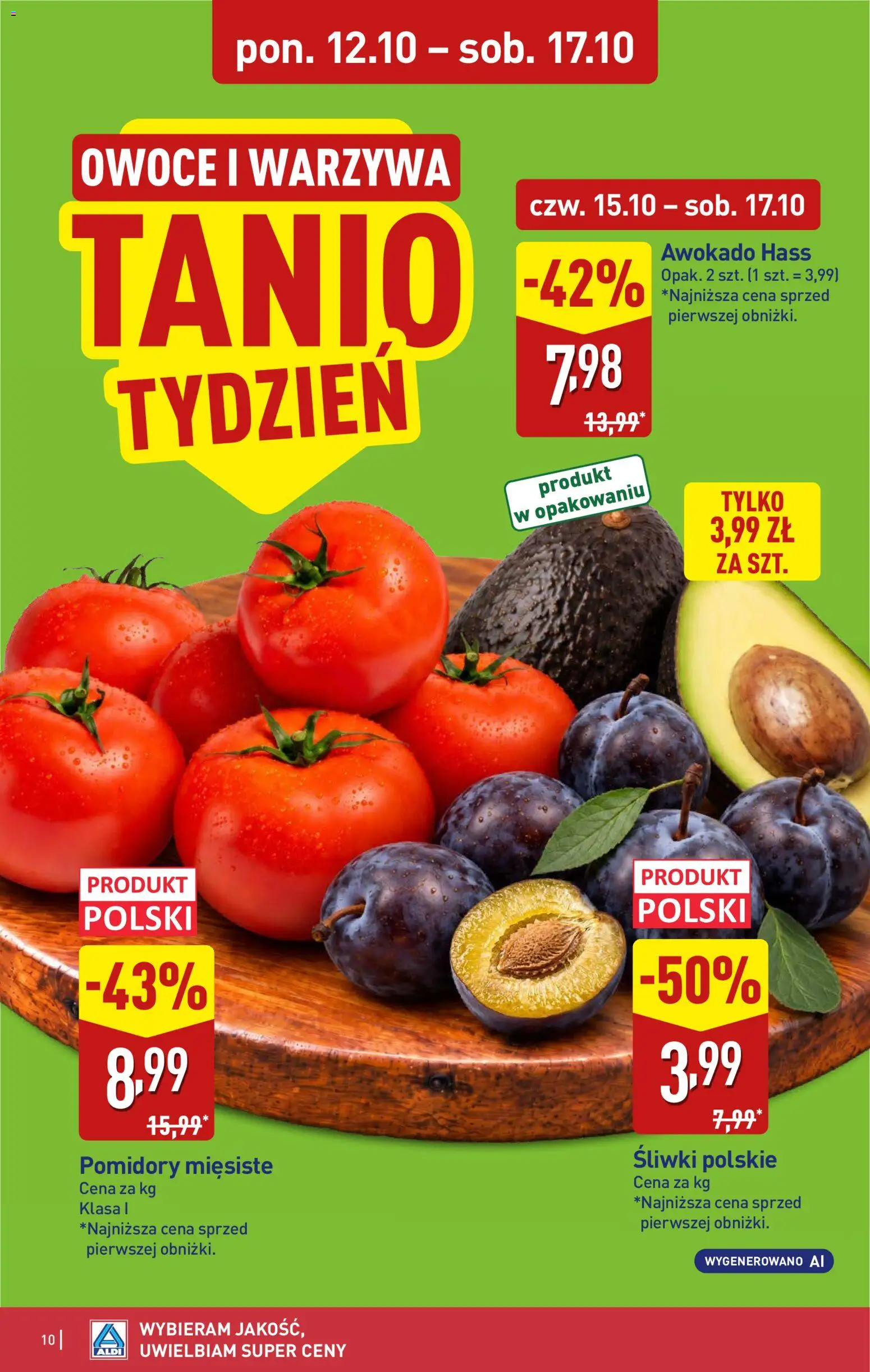 Aldi gazetka od 12.10.2026 | Strona: 10 | Produkty: Pomidory, Awokado, Warzywa, Owoce