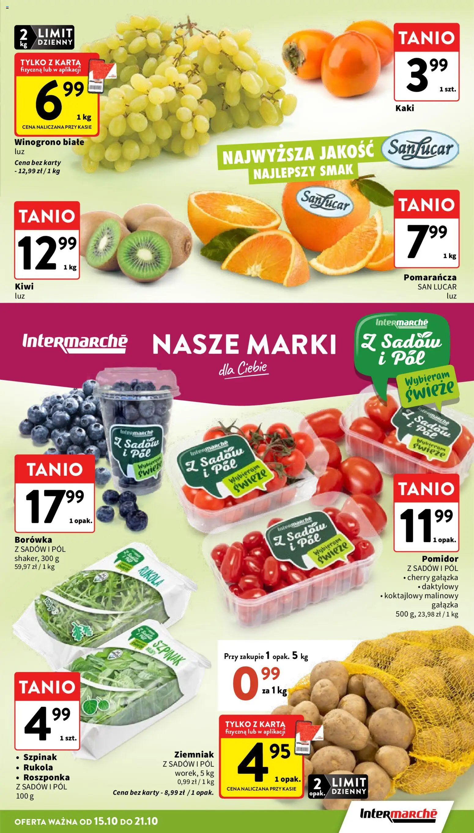 Intermarche gazetka od 15.10.2026 | Strona: 11 | Produkty: Winogrono, Pomidor, Szpinak, Kiwi