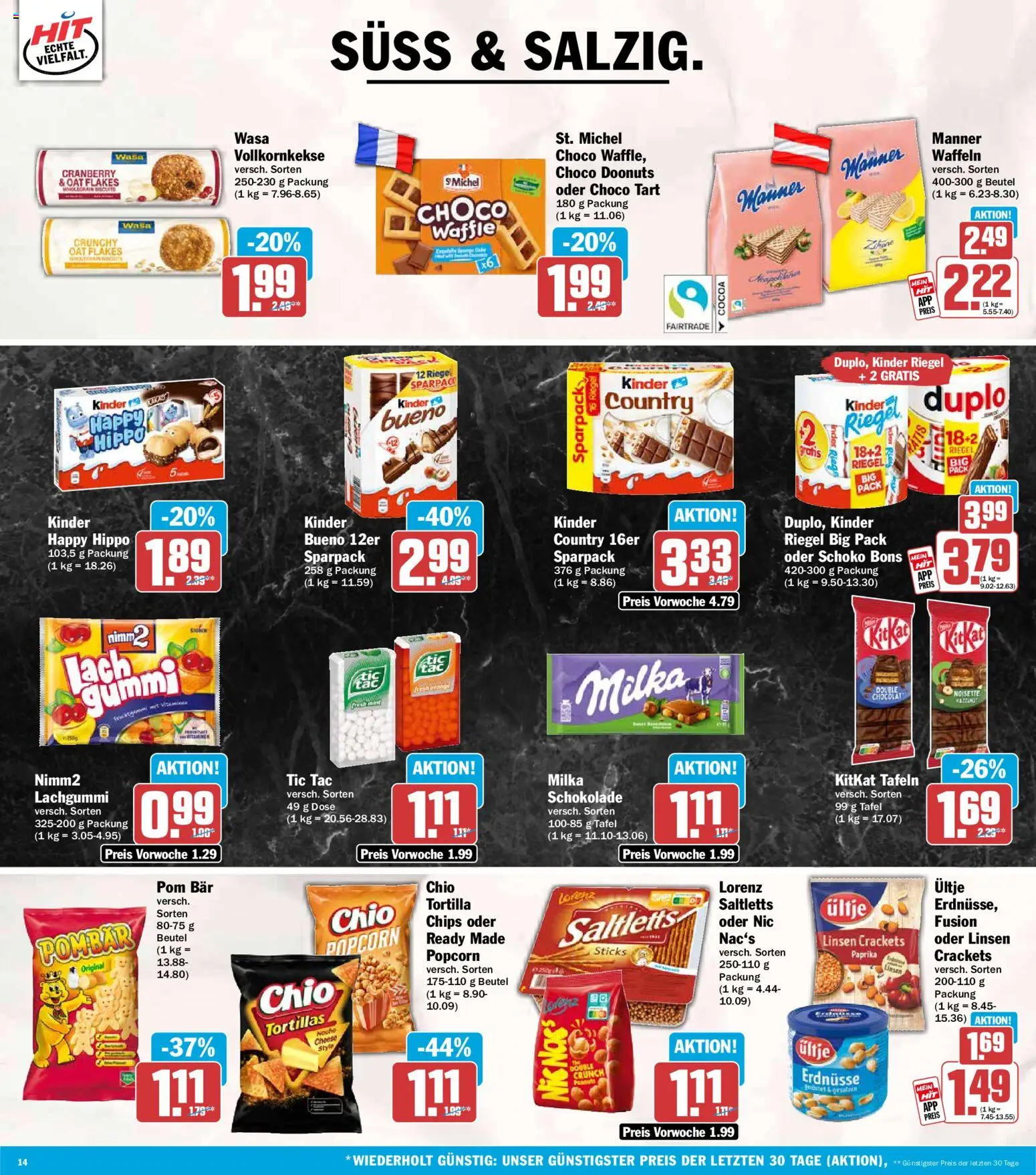 HIT Prospekt – gültig ab 03.08.2026 | Seite: 14 | Produkte: Tortillas, Kinder riegel, Paprika, Chips