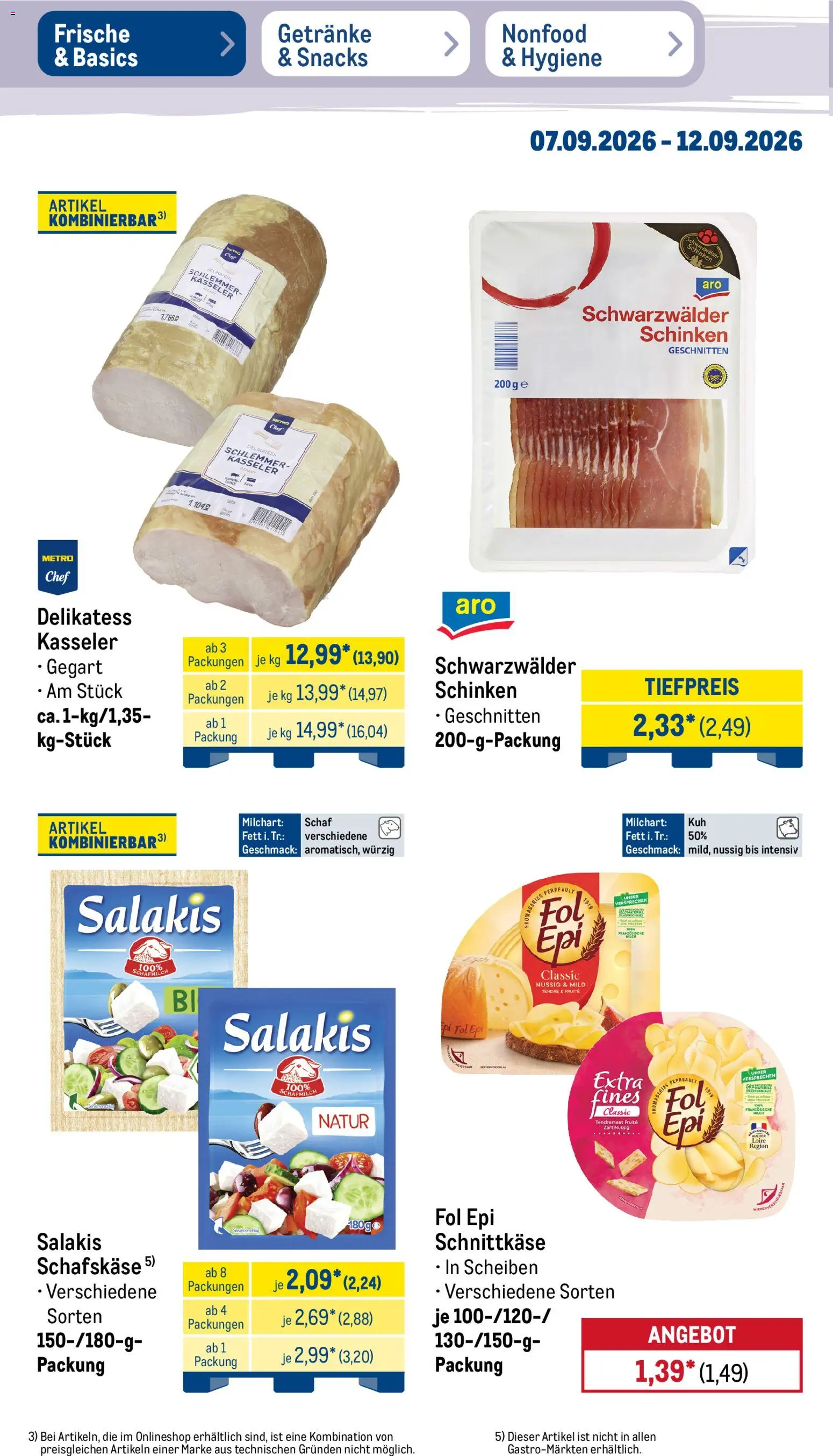 Metro Prospekt – gültig ab 07.09.2026 | Seite: 12 | Produkte: Milch, Salakis, Schinken, Schafskase