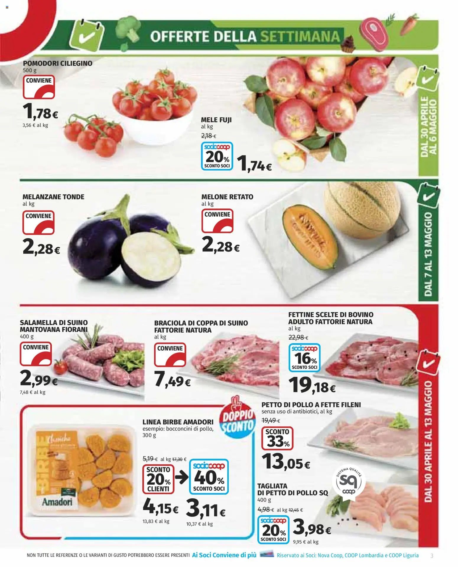 Volantino COOP del 30.04.2026 | Pagina: 3 | Prodotti: Bovino, Mele, Pomodori, Melanzane
