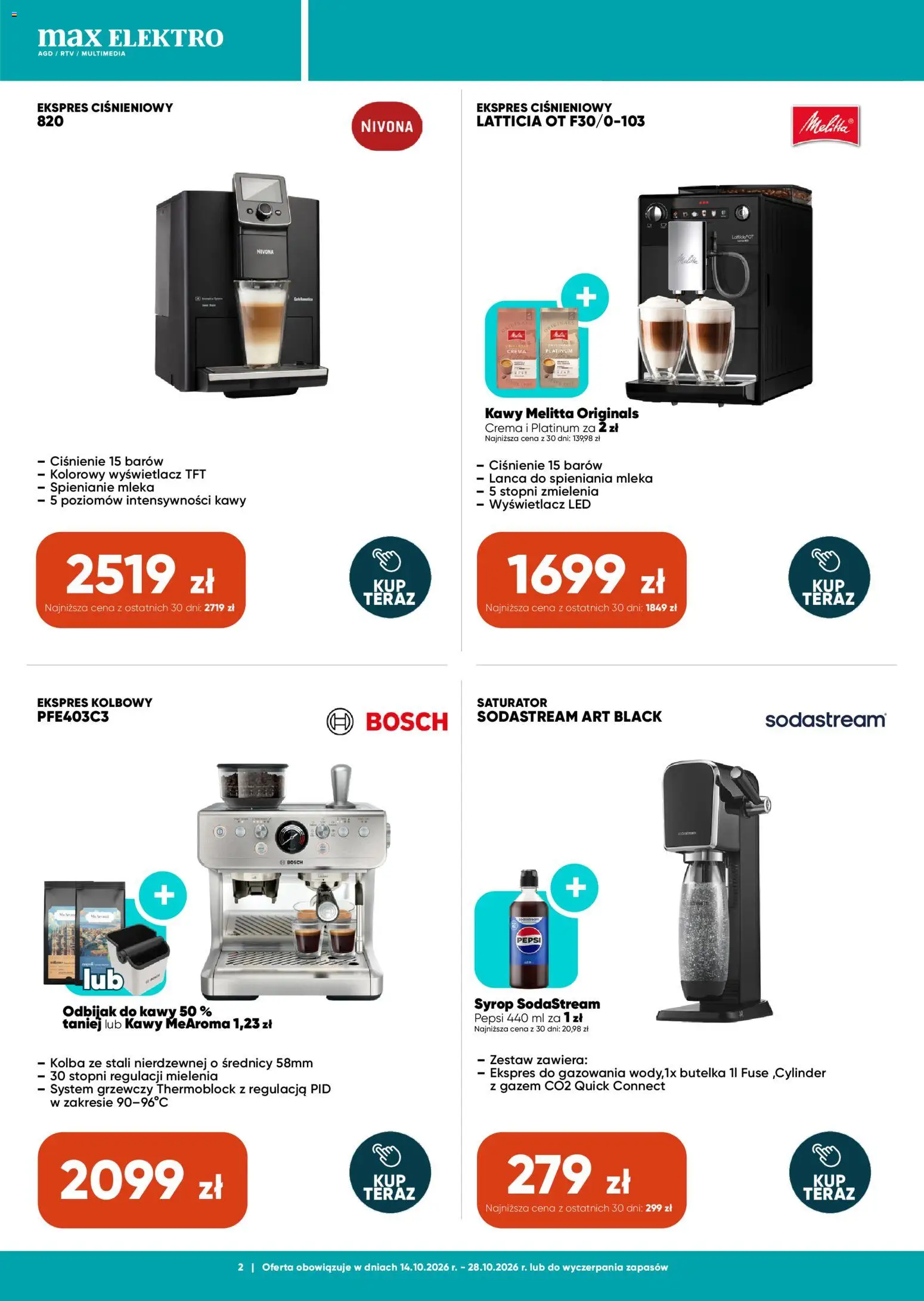 Max elektro gazetka od 14.10.2026 | Strona: 2 | Produkty: Syrop, Ekspres ciśnieniowy, Mleka, Sodastream