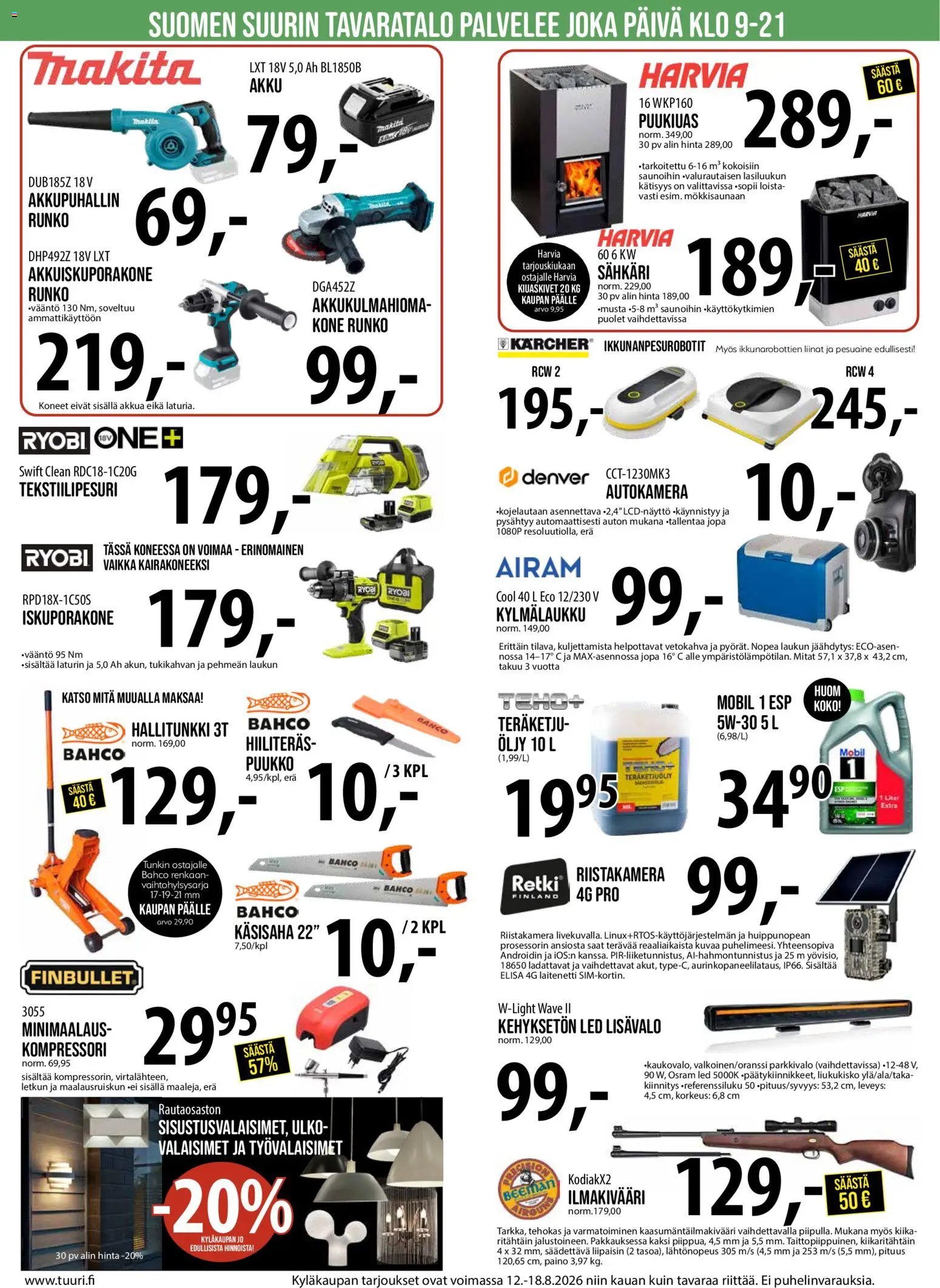 Tuuri tarjoukset – voimassa 12/08/2026 alkaen | Sivu: 5 | Tuotteet: Puukko, Ilmakivääri, Akku, Kompressori