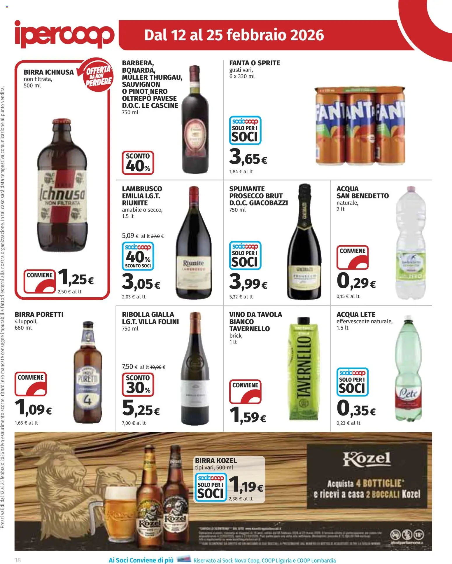 Volantino Ipercoop del 12.02.2026 | Pagina: 18 | Prodotti: Prosecco, Acqua, Vino, Data