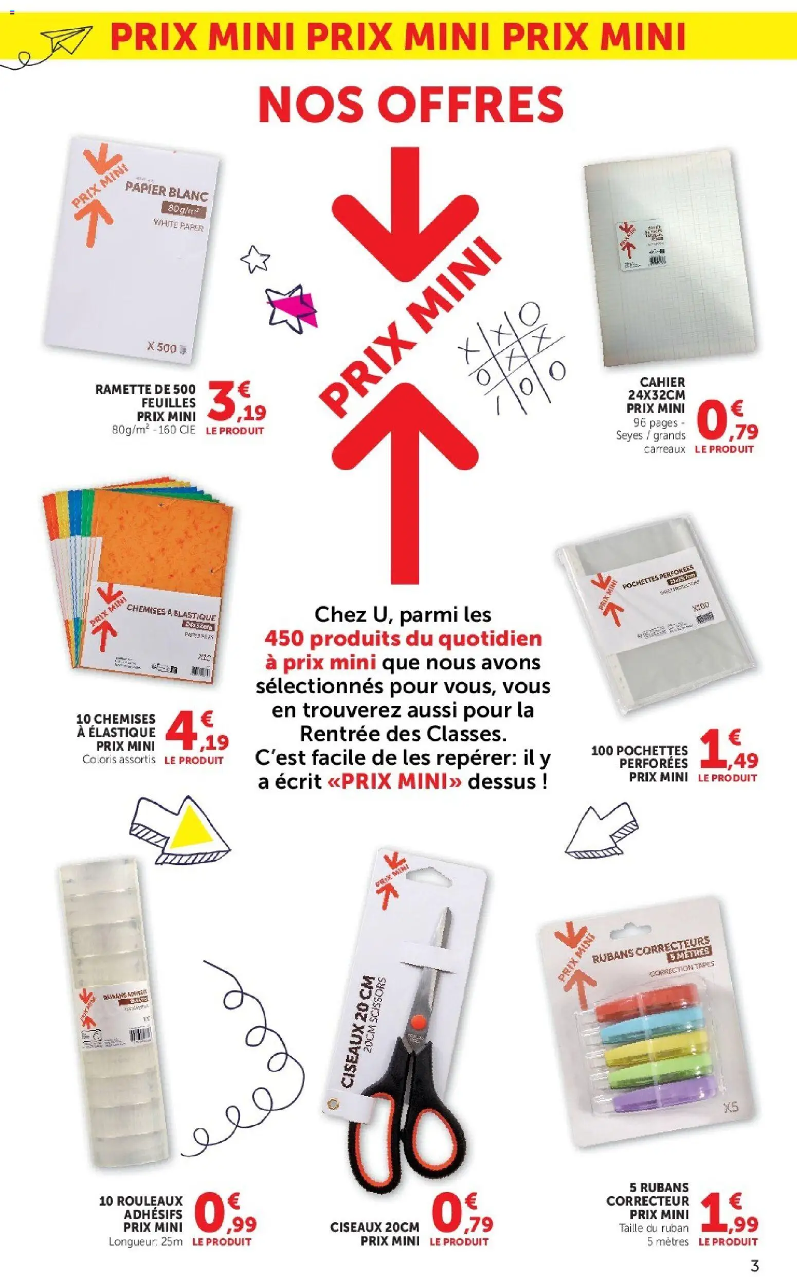 {H1} | Page: 3 | Produits: Correcteur, Cahier, Ciseaux, Papier blanc