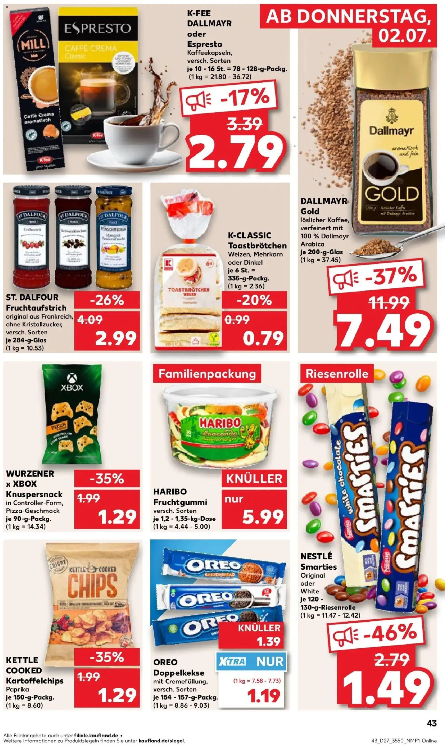 Kaufland Prospekt Großenhain – gültig ab 02.07.2026 | Seite: 43 | Produkte: Haribo, Smarties, Paprika, Chips