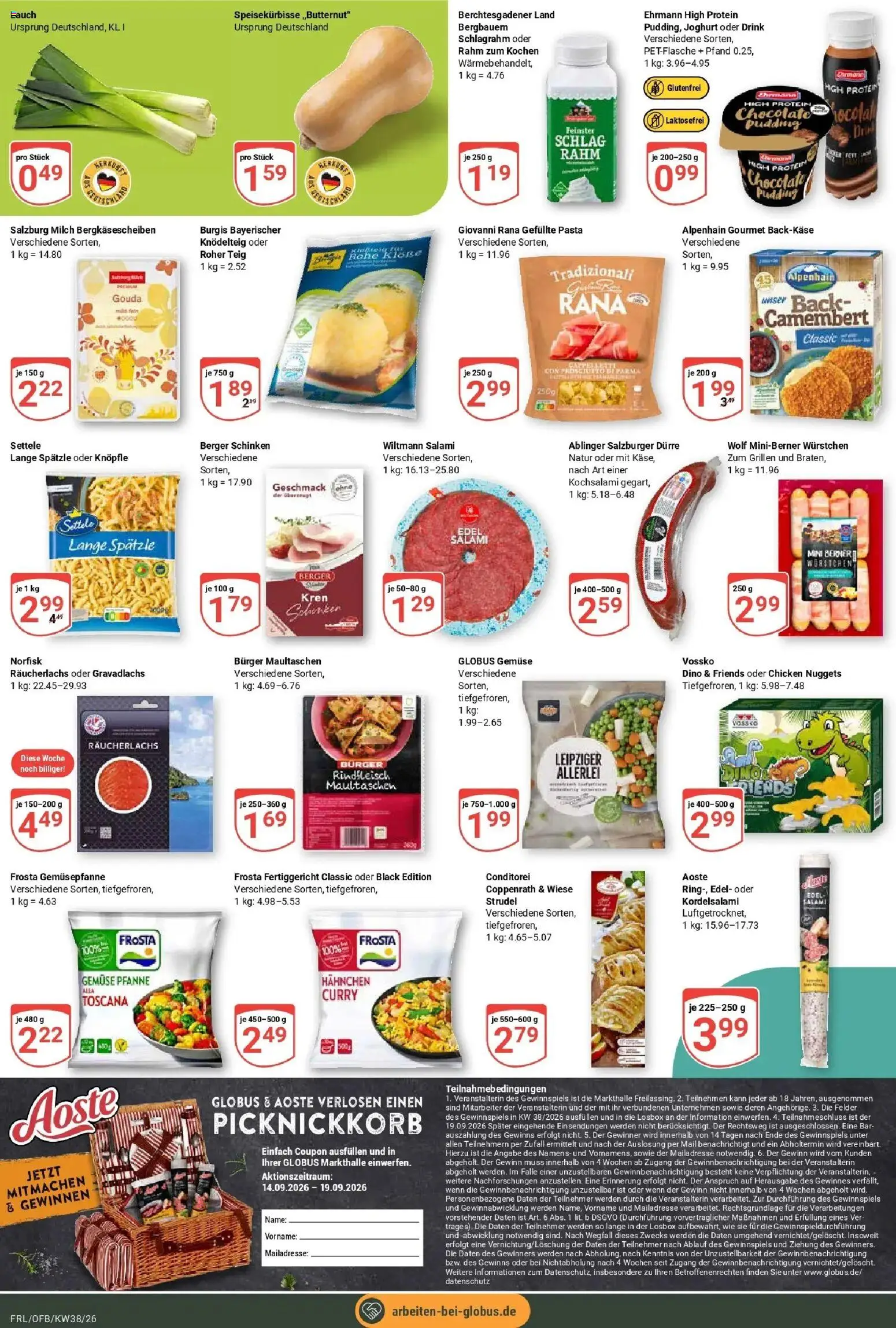 Globus Prospekt Freilassing (ab 14.09.2026) » Angebote online | Seite: 15 | Produkte: Hahnchen, Gouda, Räucherlachs, Maultaschen