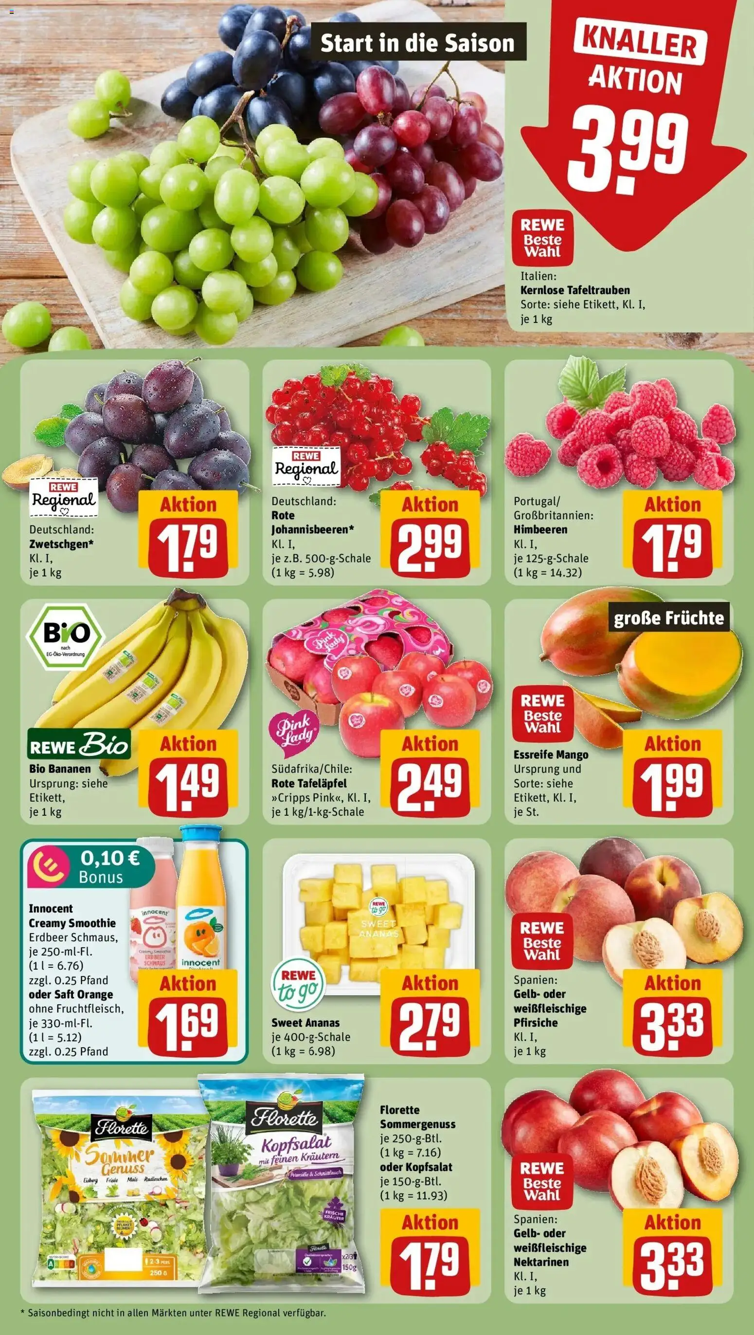 REWE Prospekt ab 03.08.2026 zum Blättern » Angebote | Seite: 4 | Produkte: Mais, Nektarinen, Mango, Saft