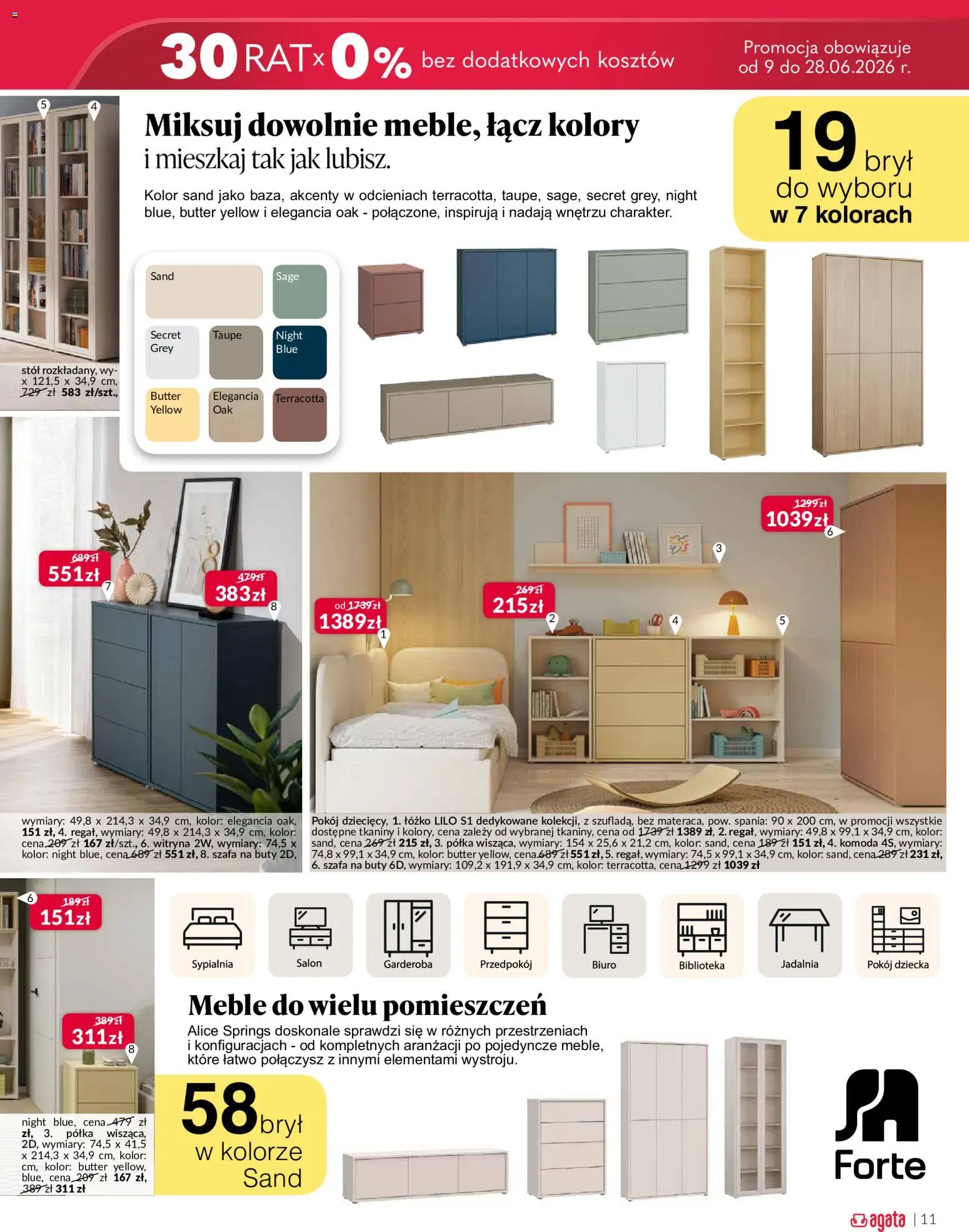 Salony Agata gazetka od 09.06.2026 | Strona: 11 | Produkty: Buty, Łóżko, Komoda, Stół