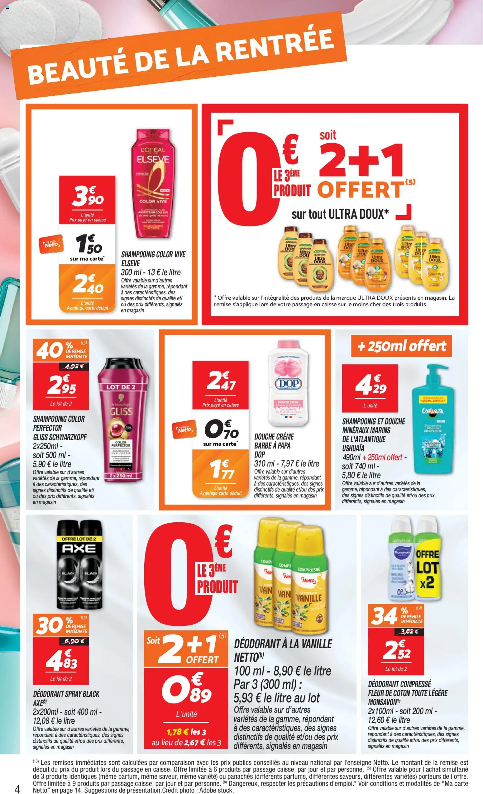 {H1} | Page: 4 | Produits: Shampooing, Déodorant, Douche, Crème