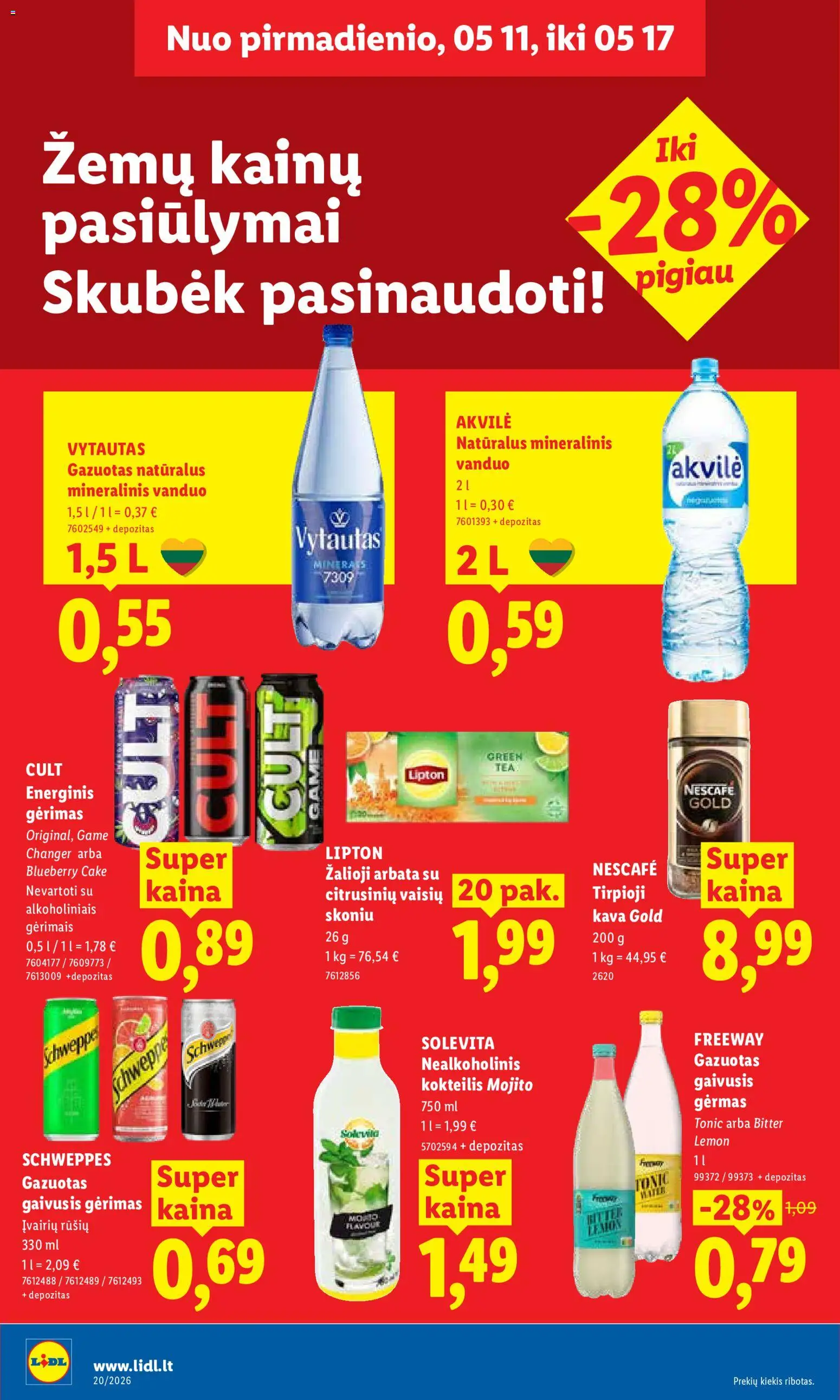 LIDL akcijos nuo 11.05.2026 | Puslapis: 16 | Prekių: Gaivusis gėrimas, Kava, Arbata, Mineralinis vanduo
