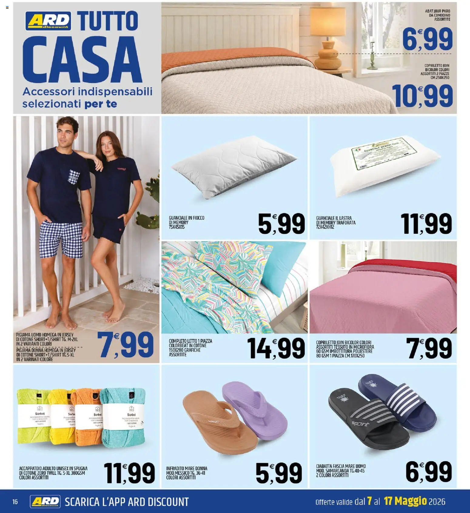 Volantino ARD Discount del 07.05.2026 | Pagina: 16 | Prodotti: Spugna, Accappatoio, Comodino, Guanciale