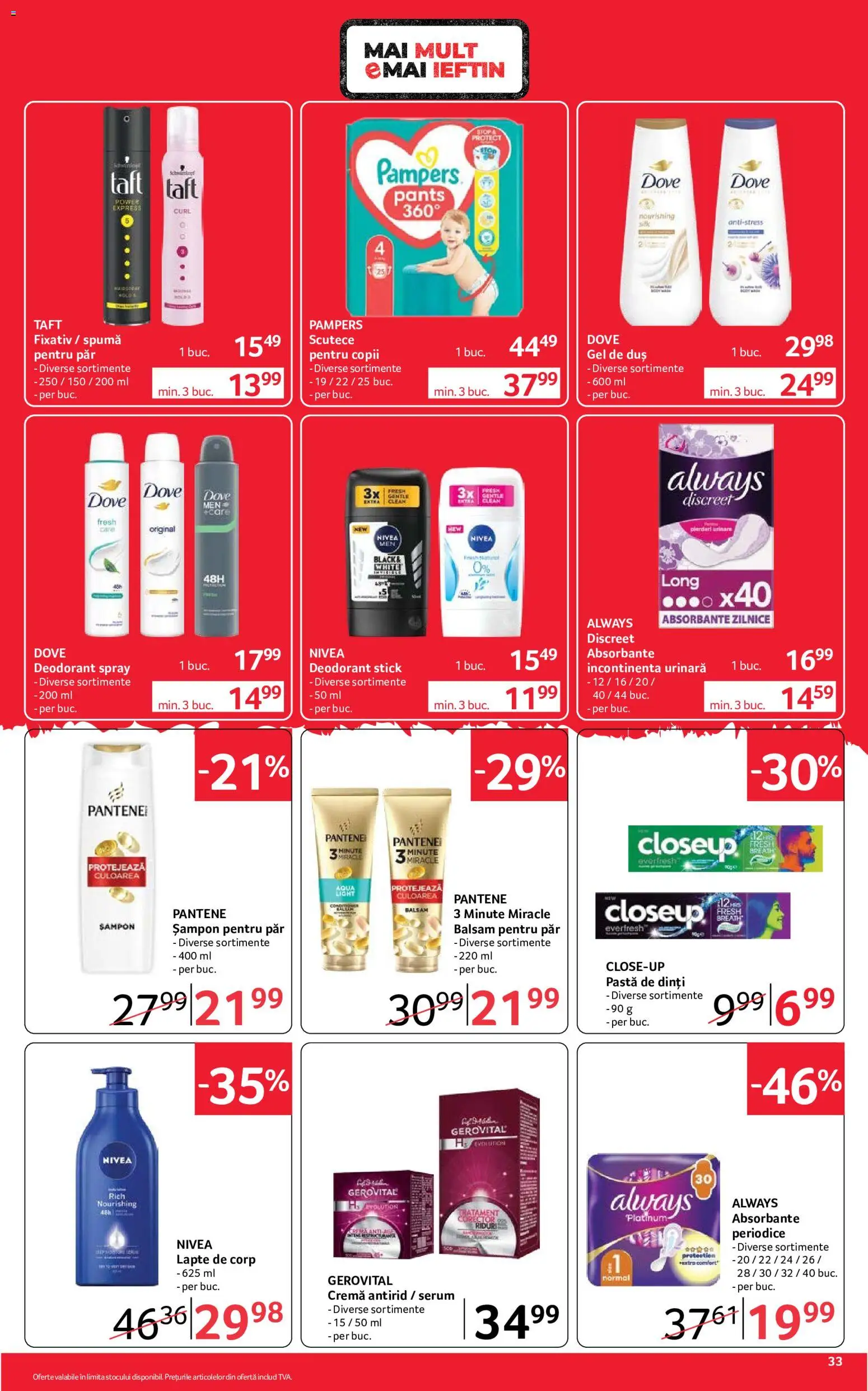 Noul catalog Selgros – valabil de la 04.09.2026 | Pagină: 33 | Produse: Pampers, Lapte de corp, Gel de duș, Scutece