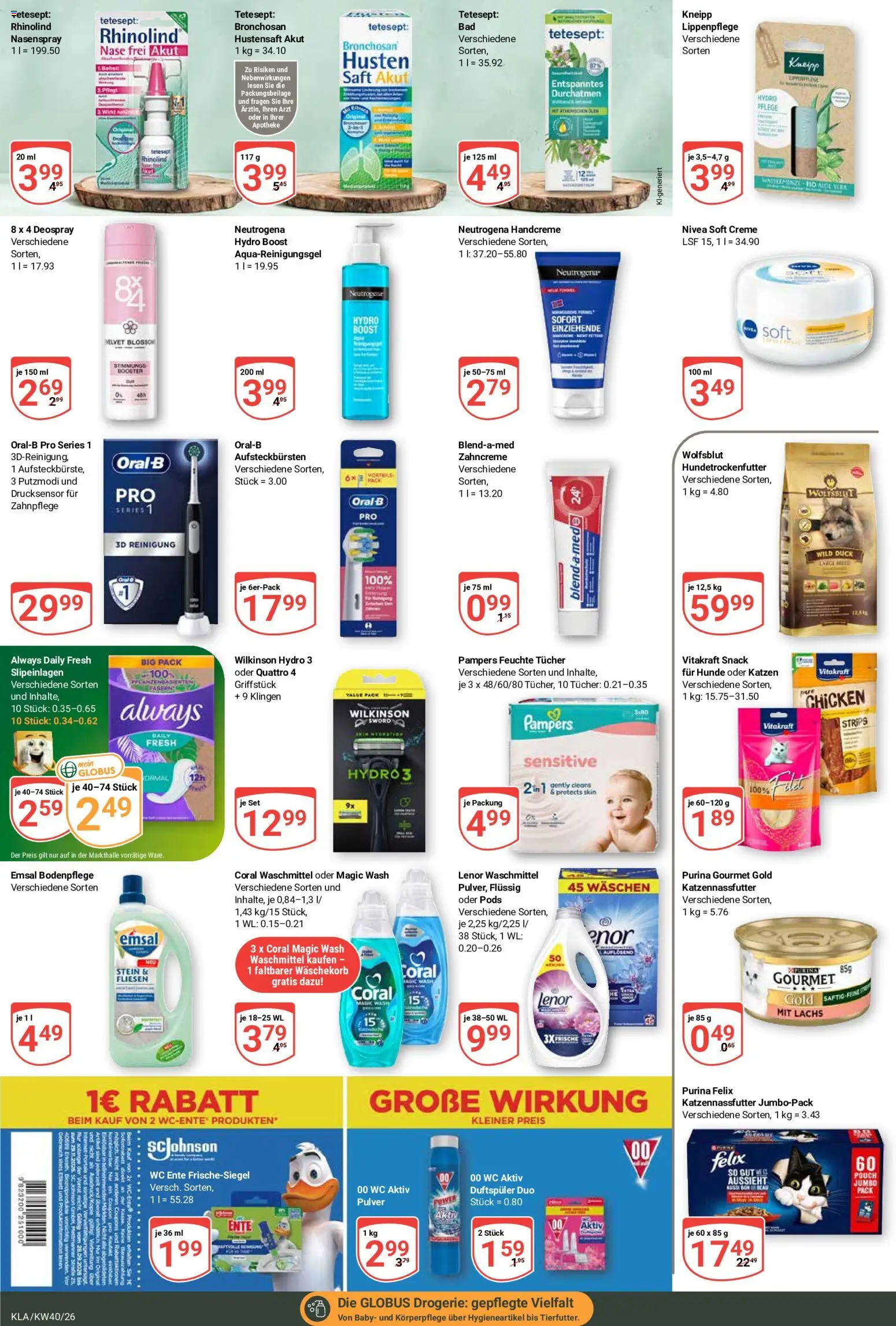 Globus Prospekt Kaiserslautern – gültig ab 28.09.2026 | Seite: 20 | Produkte: Lenor, Deospray, Saft, Purina gourmet gold